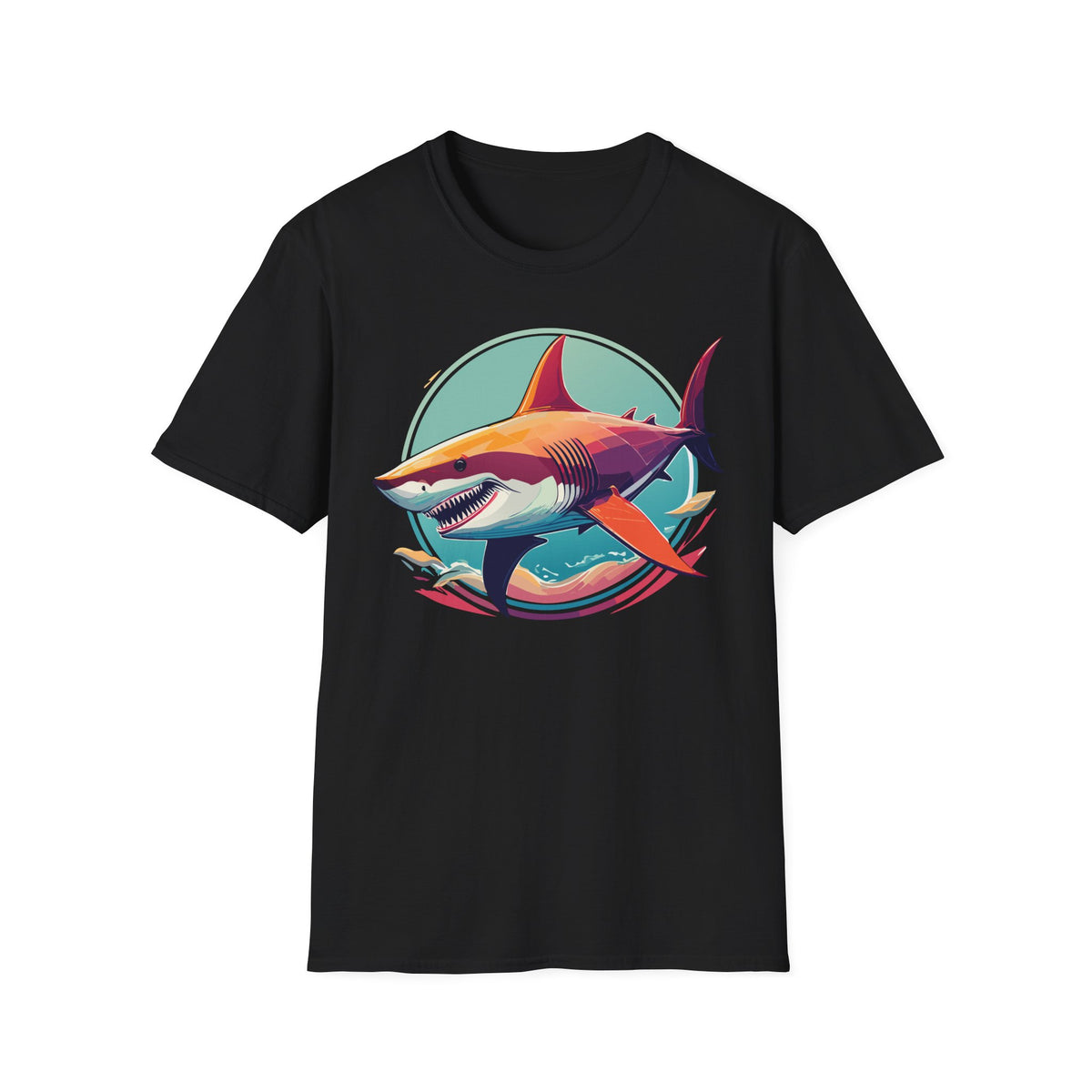 Colorful Great White Shark Illustration T-Shirt | Ocean Retro Graphic