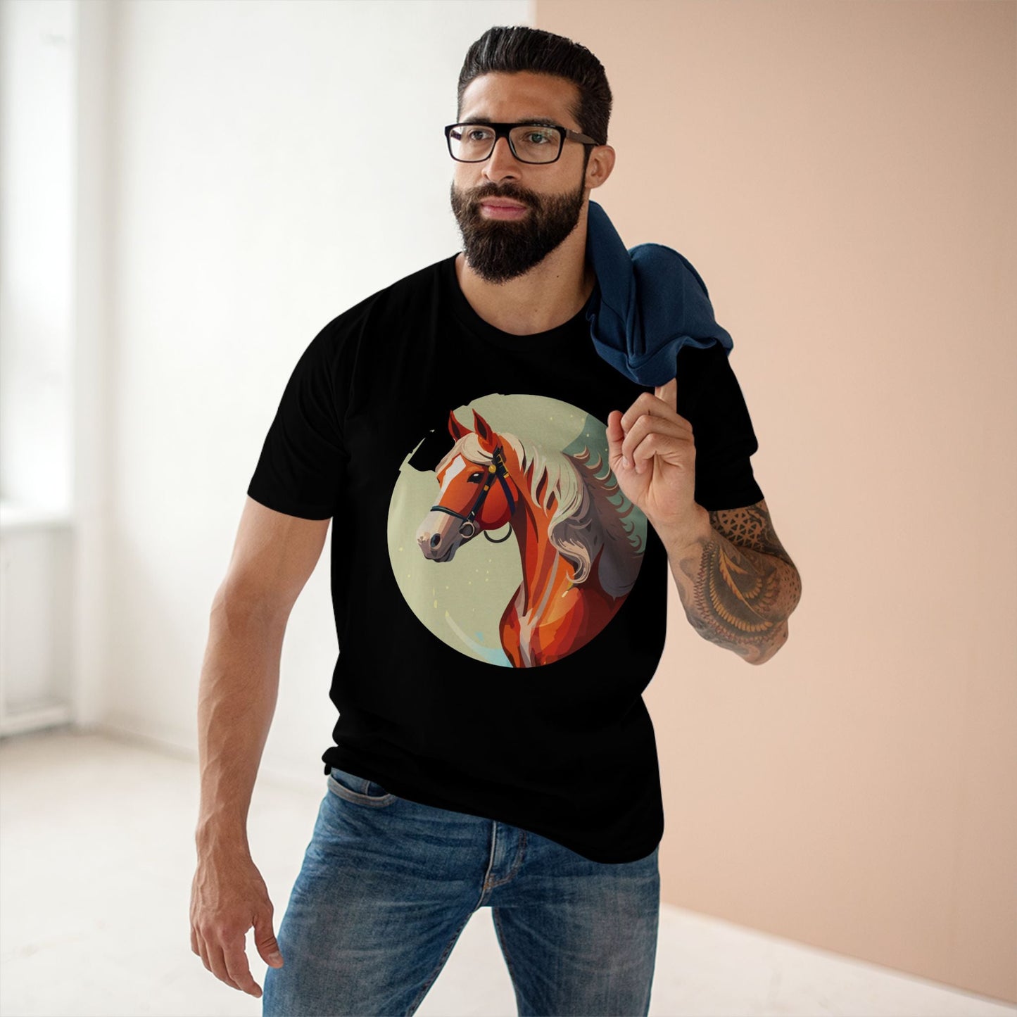 Unisex Premium Cotton Staple Tee With Original Horse Shirt Art Design For Animal Lovers Breathable Comfort Retro2Nova