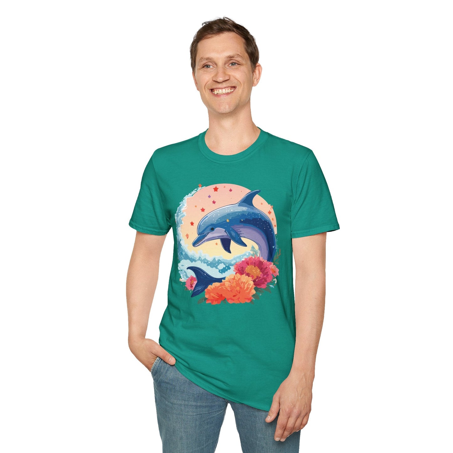 Dolphin Shirts Unisex Tee 100 Percent Ring Spun Cotton Gildan Softstyle 64000 For Everyday Comfort