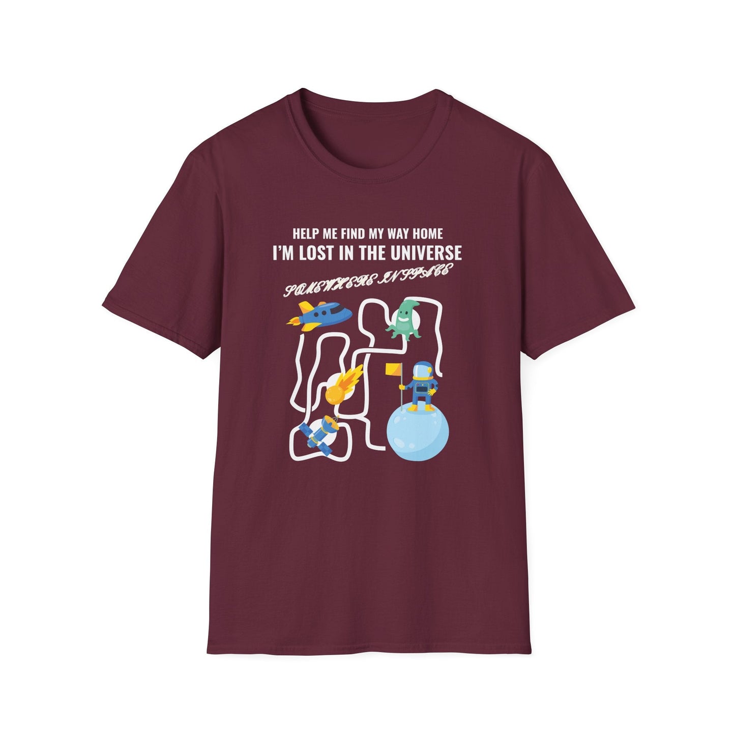 Lost in the Universe TShirt Unisex Cotton Cute Space Maze Graphic Tee