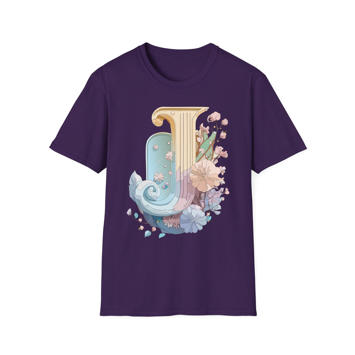 Floral Letter J T-Shirt | Pastel Column Monogram Tee