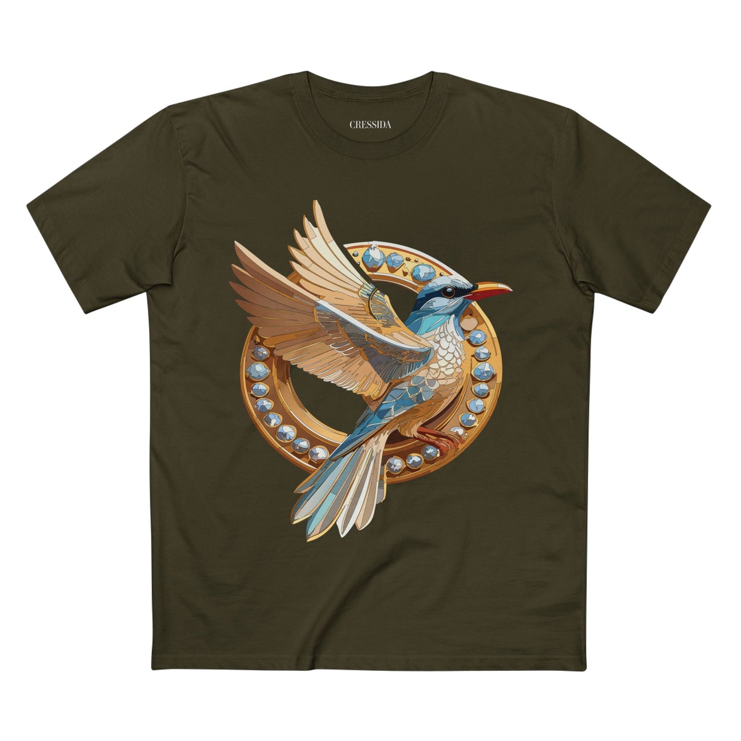Bird Graphic Unisex 100 Cotton Tee With Unique Animal Golden Medallion Art Design 20