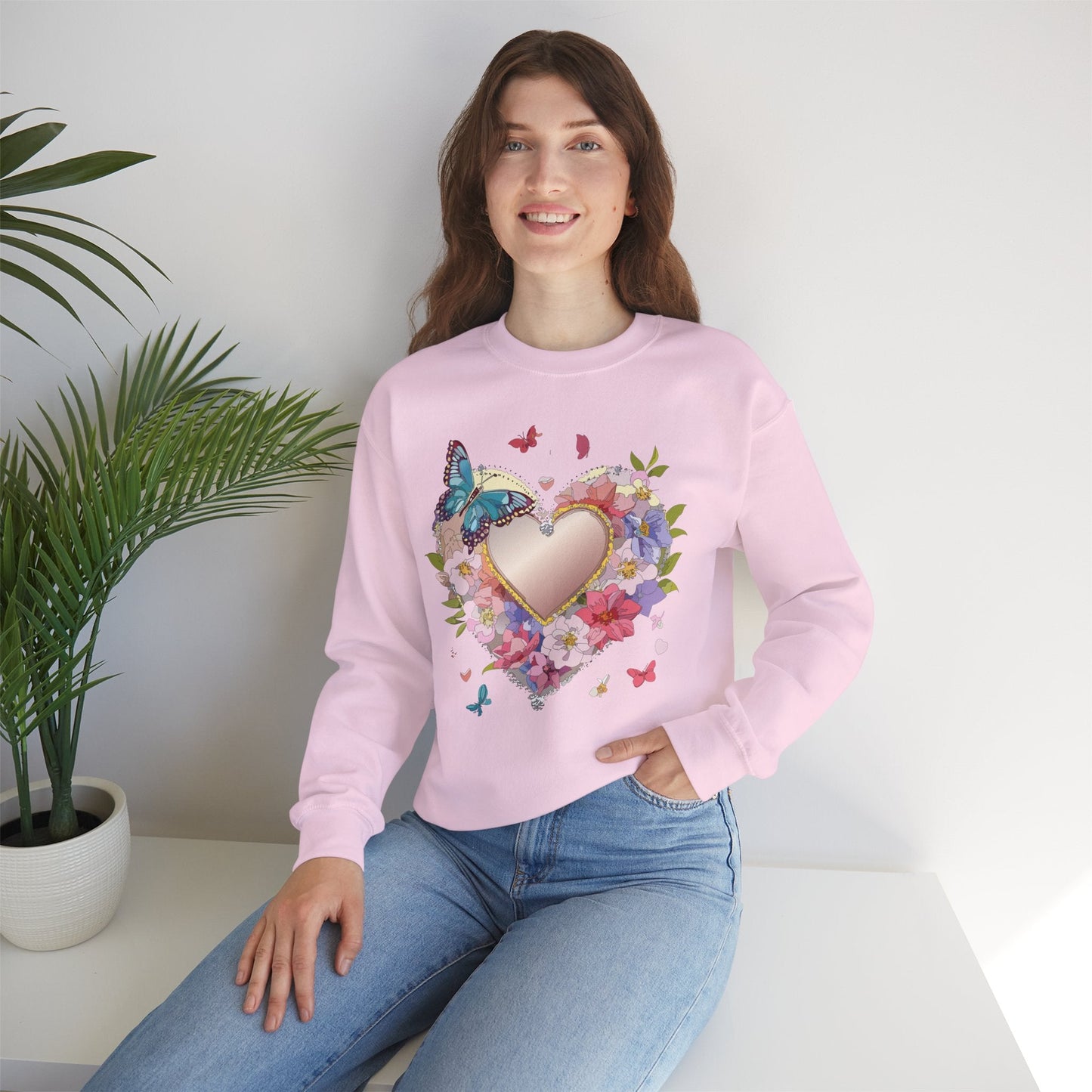 Unisex Floral Heart Sweatshirt Floral Love Sweatshirt Valentines Day Sweatshirt Heart Floral Design