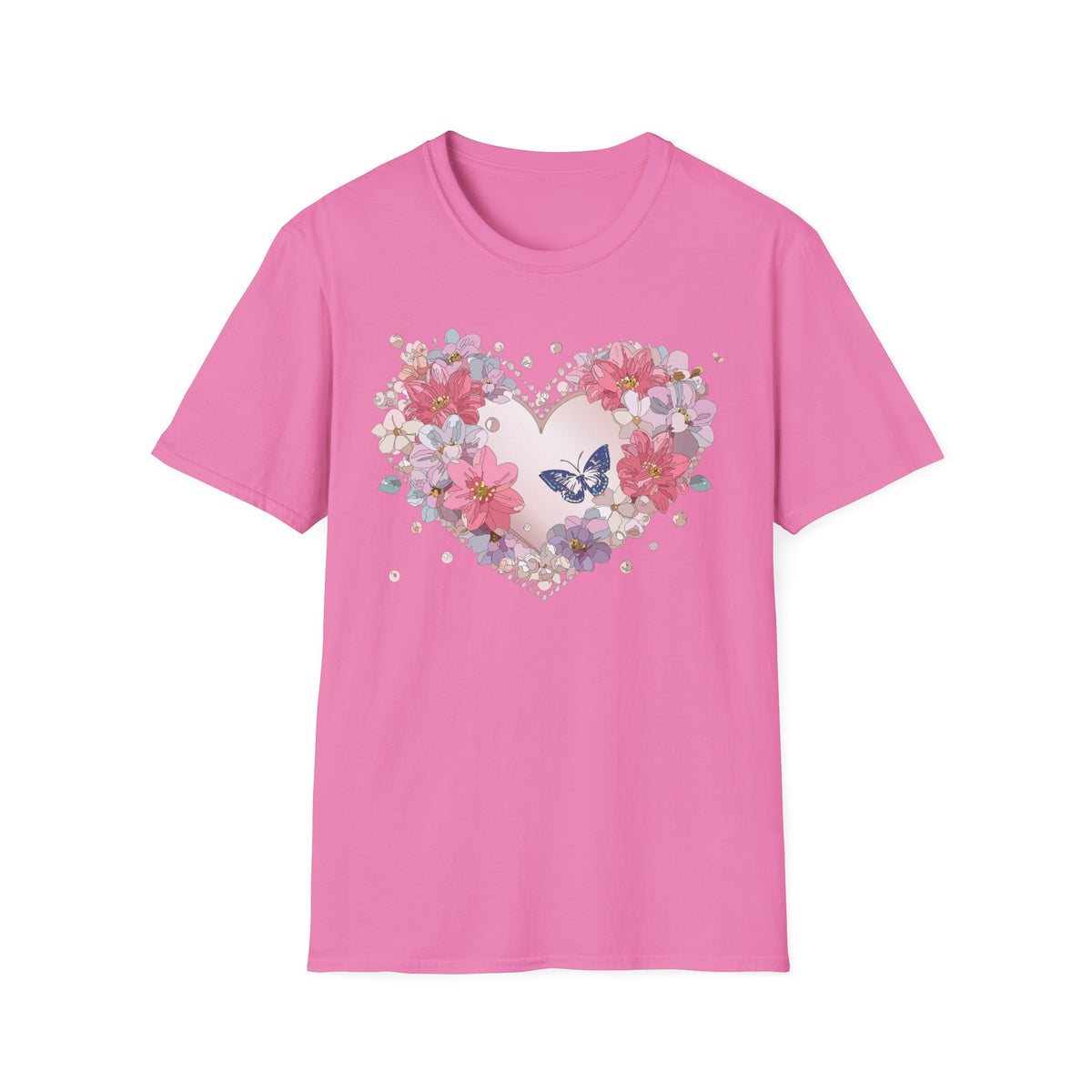 Floral Heart with Butterfly T-Shirt | Pink Flower Heart Tee