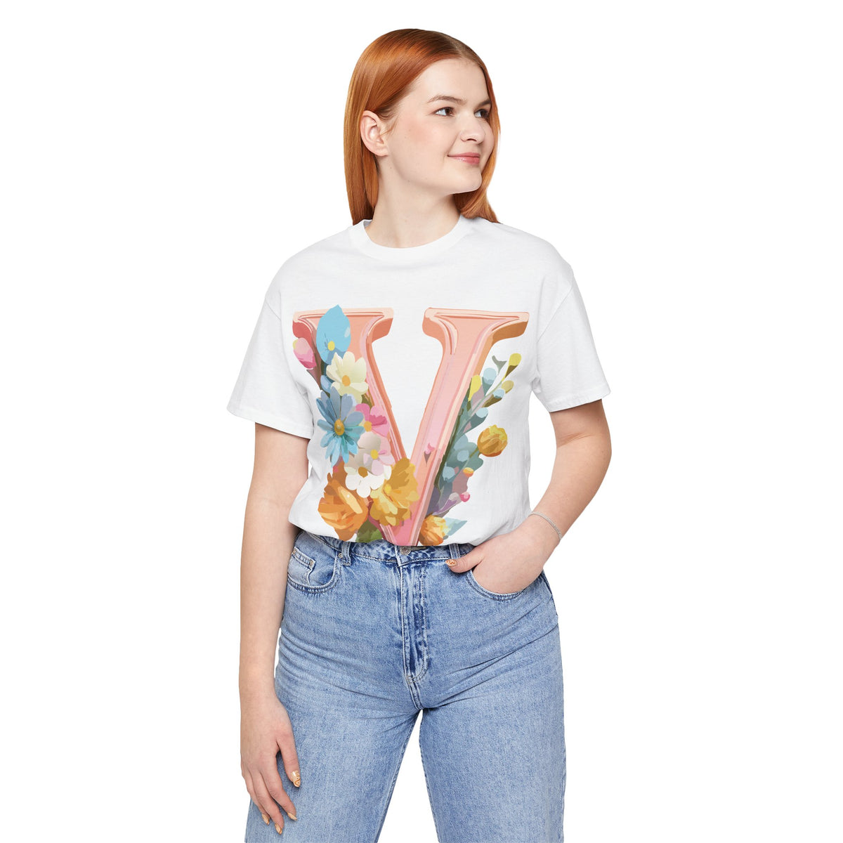 Letter V Graphic Unisex Cotton Bella+Canvas Tee with Art Letter Design