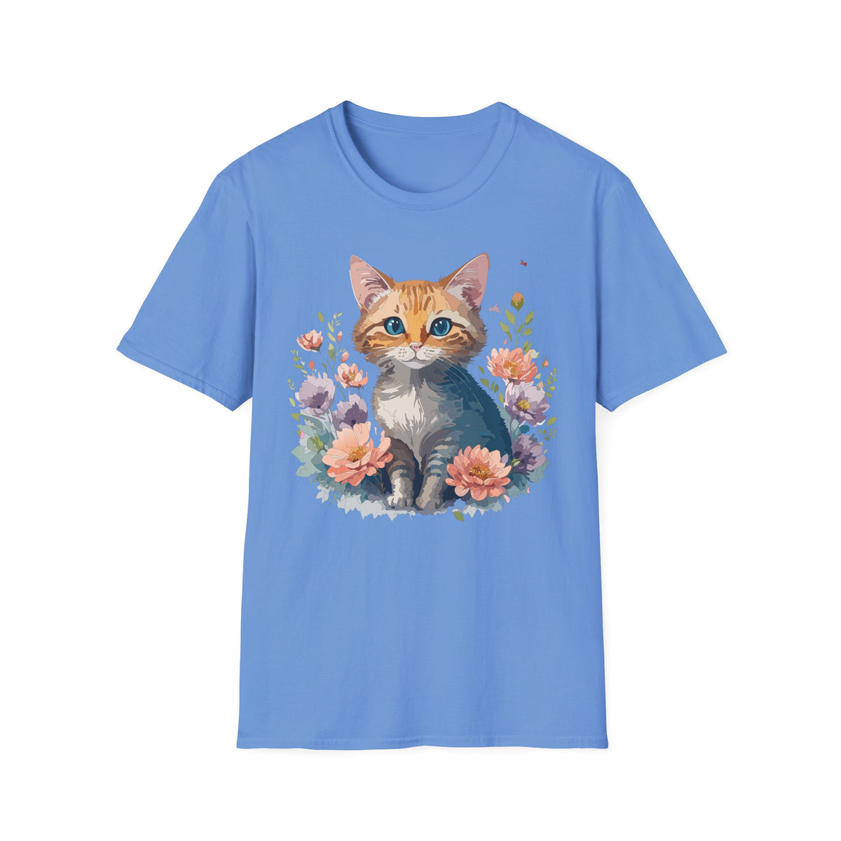 Watercolor Ginger Kitten T-Shirt | Floral Cat Illustration, Cute Kitty Tee