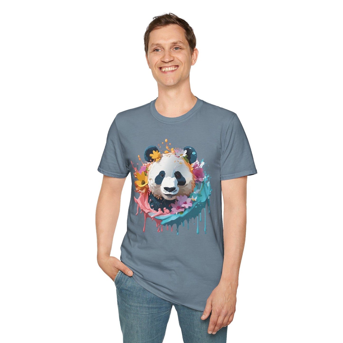 Unisex Panda Shirt Softstyle Tee 100 Percent Ring Spun Cotton Casual Animal Print