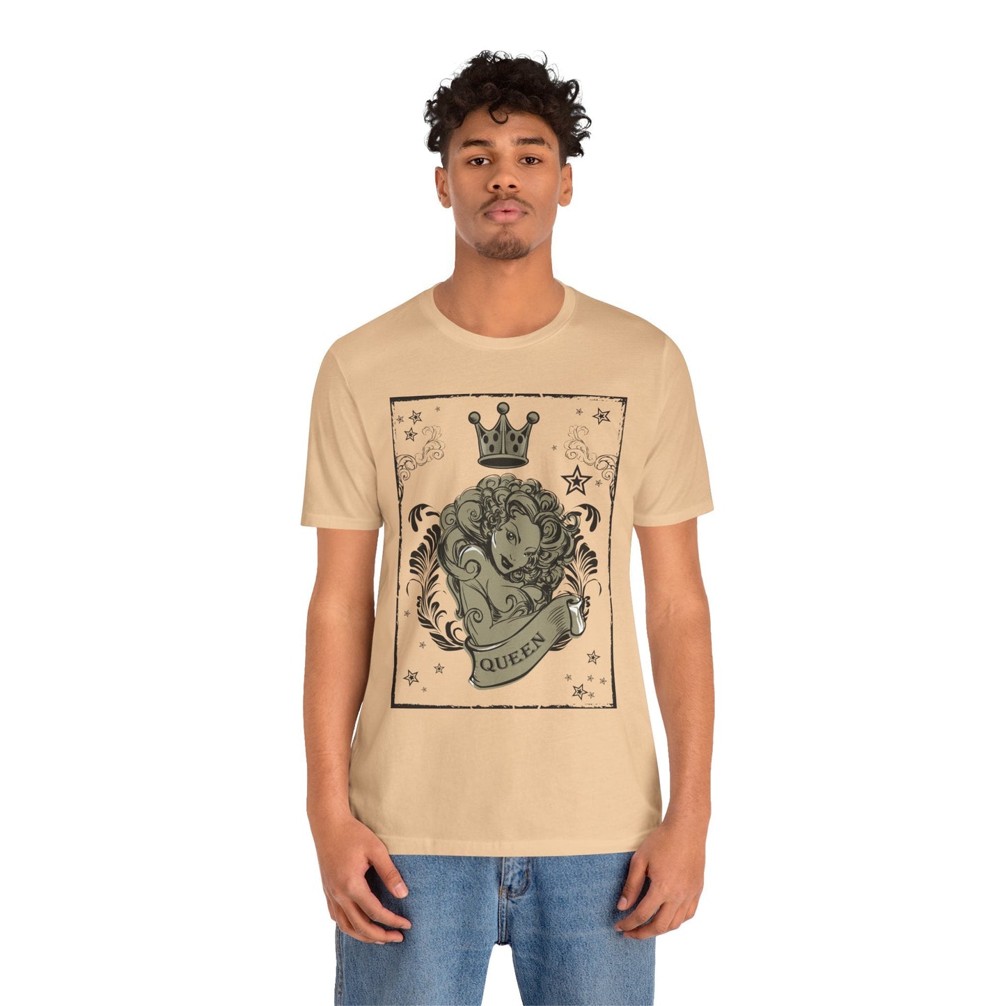 Crown Face Portrait Graphic Tee Vintage Floral Illustration Rock Band T-Shirt