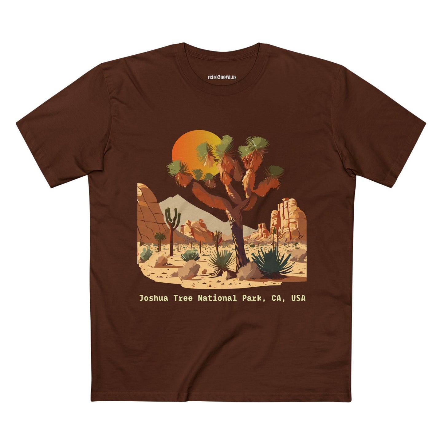 Retro2Nova Unisex Premium Cotton Staple Tee With Original Art Design Joshua Tree Travel Shirt