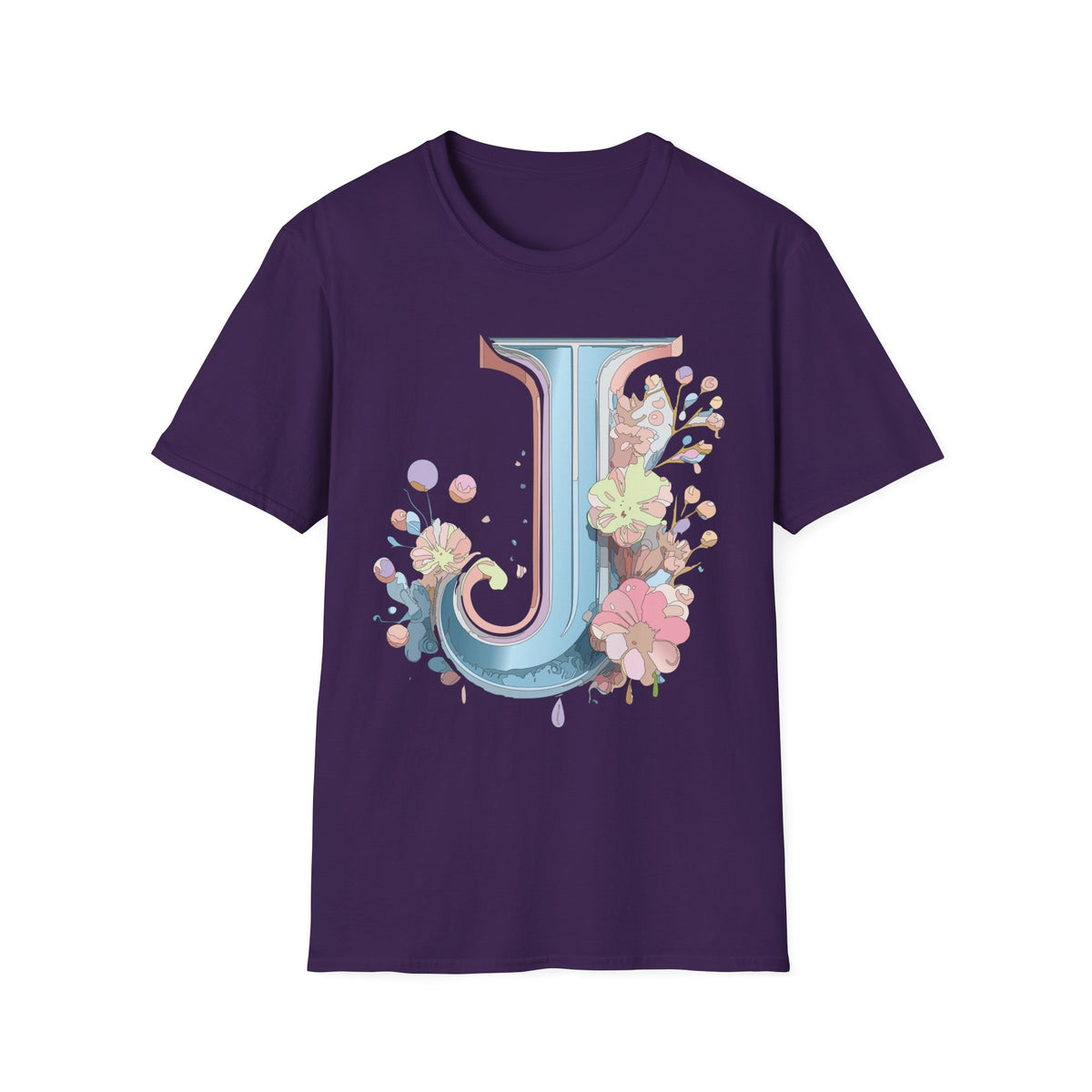 Floral Letter J T-Shirt | Pastel Monogram Initial Tee