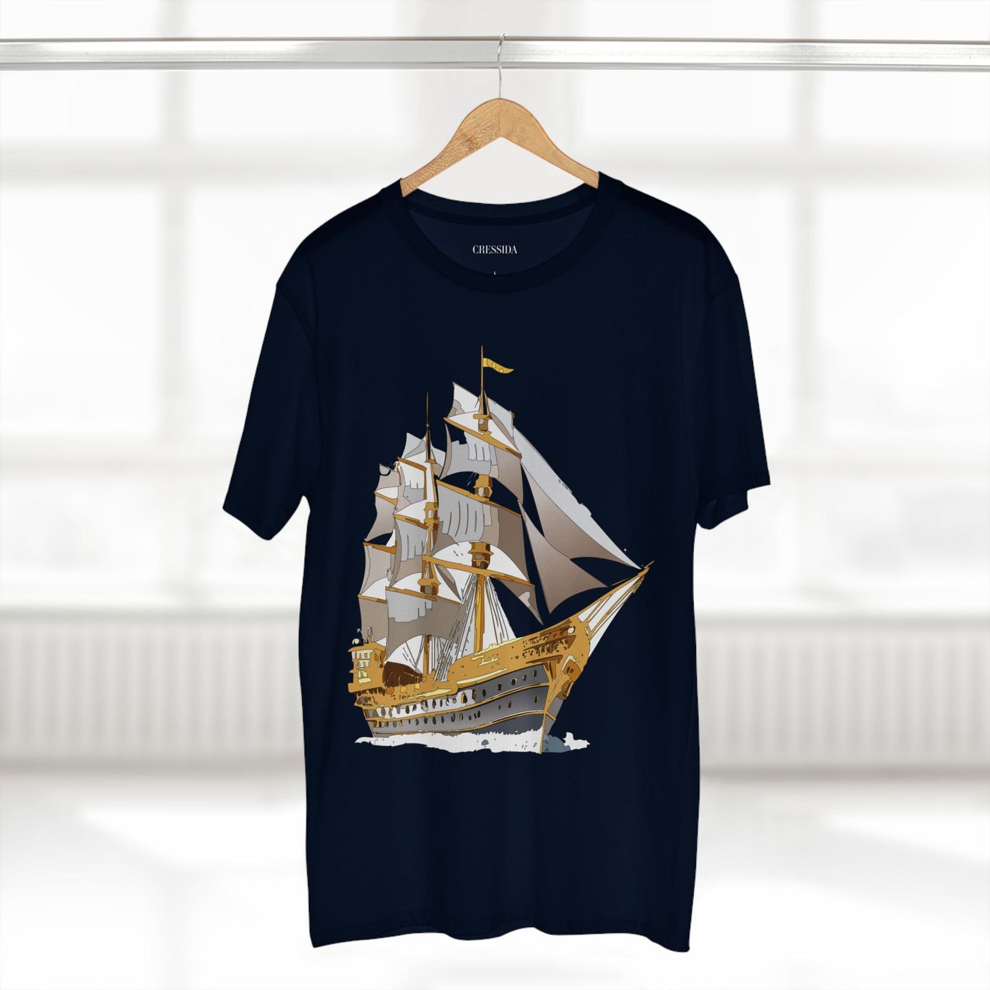Ship Graphic Unisex 100 Cotton T-Shirt with Gold Frigate Art Design 19