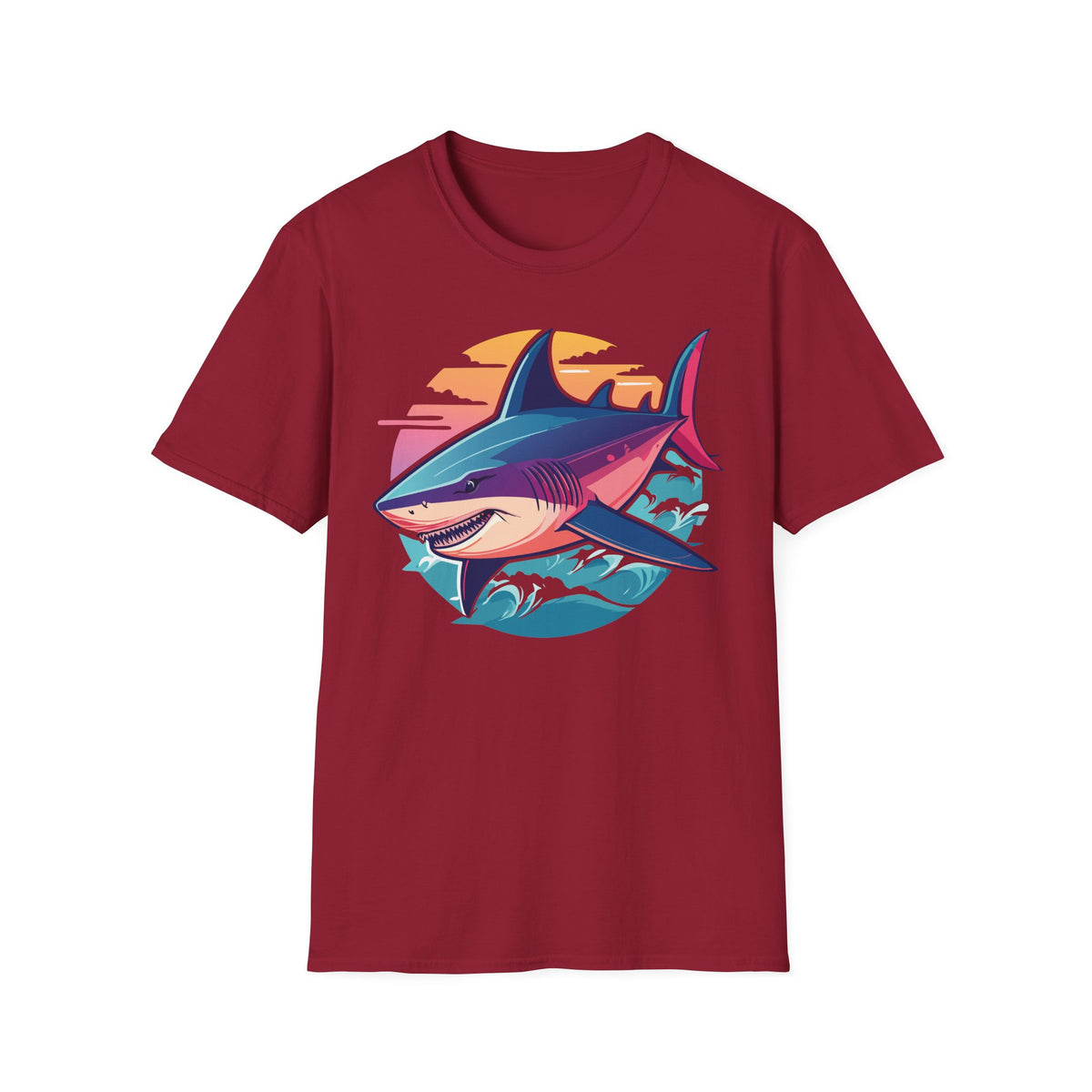 Sunset Shark Illustration T-Shirt | Retro Ocean Wave Tee