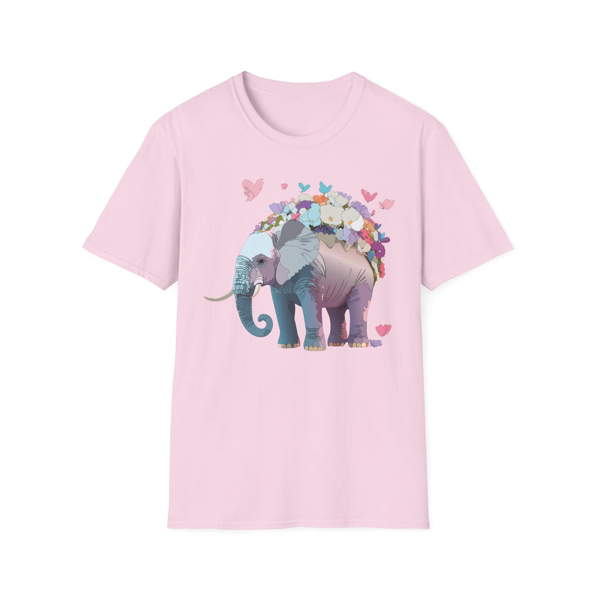 Floral Elephant Illustration T-Shirt | Butterfly Heart Garden Tee