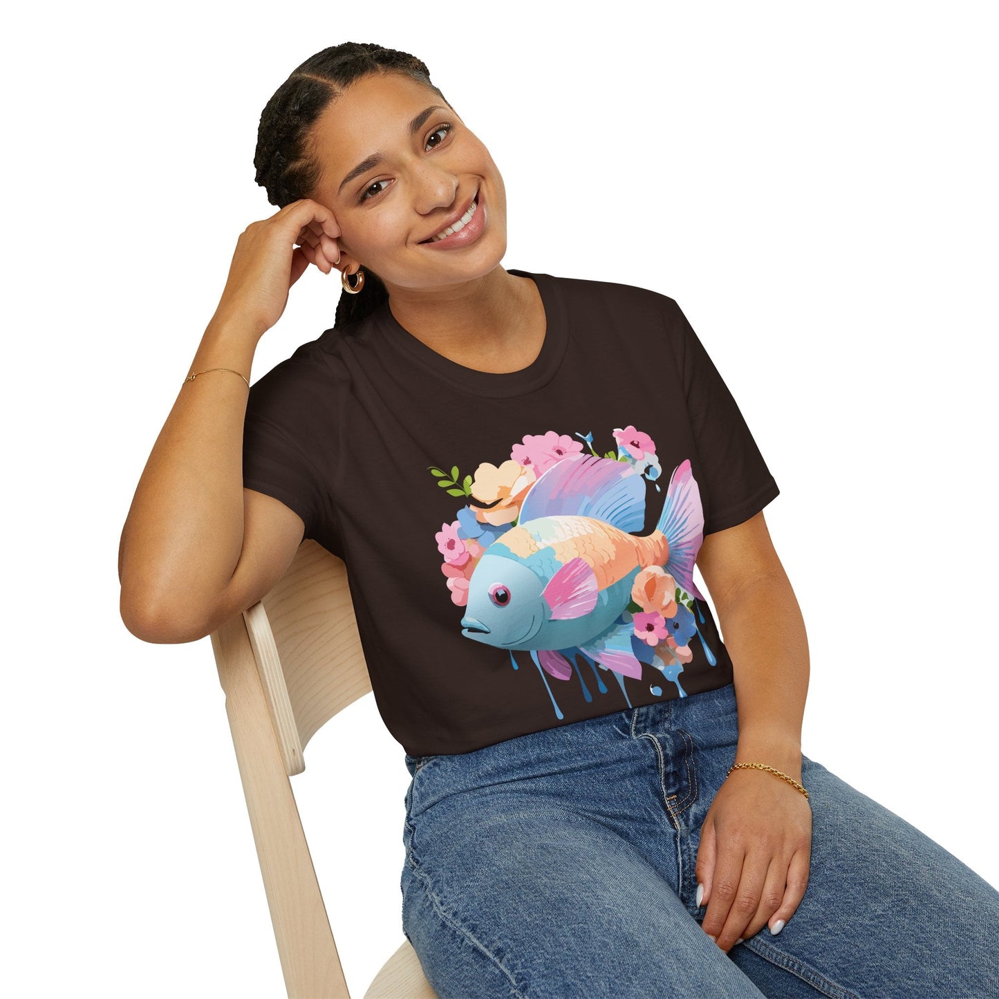 Fish Art Design Graphic Tee Unisex Short Sleeve T Shirt With Fish Artwork Premium Cotton