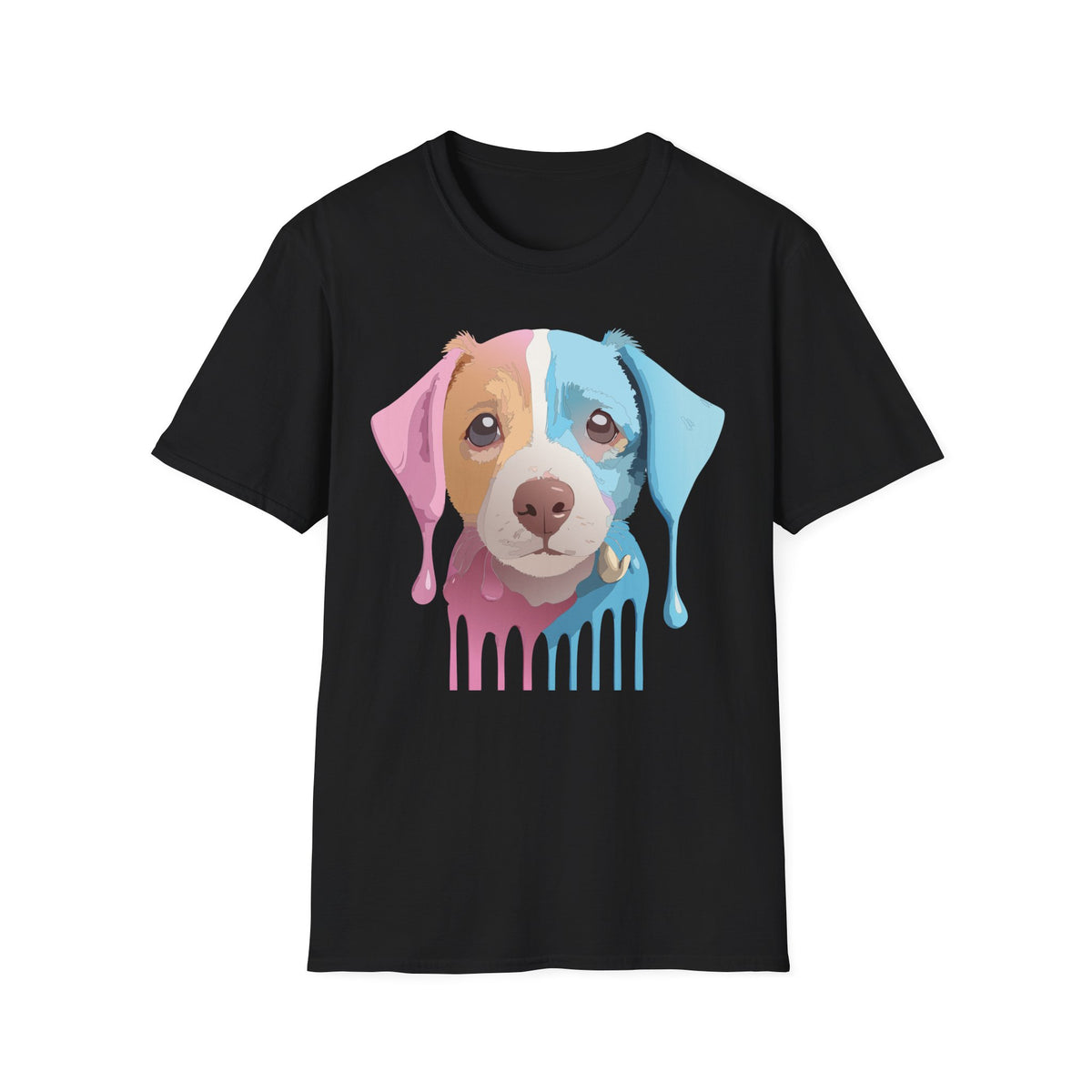 Colorful Drip Puppy Portrait T-Shirt | Pastel Pop Dog Tee
