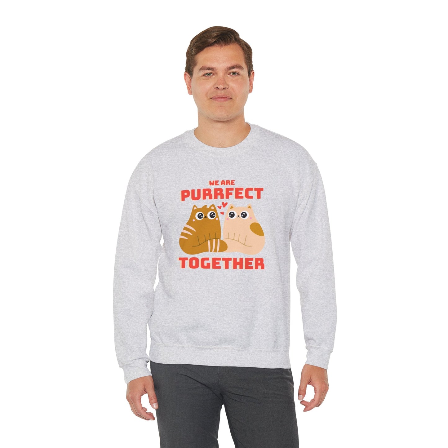 Cat Heart Sweatshirt Unisex 50/50 Cotton-Poly Blend Valentine Gift For Cat Lovers