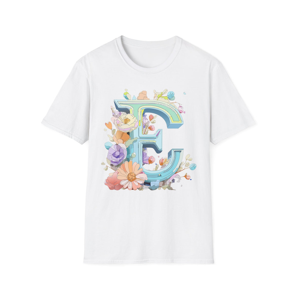 Floral Letter E T-Shirt | Botanical Monogram Tee