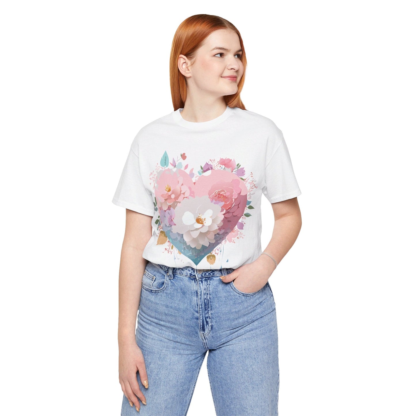 Valentine Day Graphic Unisex 100 Cotton Vintage Artwork with Love and Flower Design Tee 35