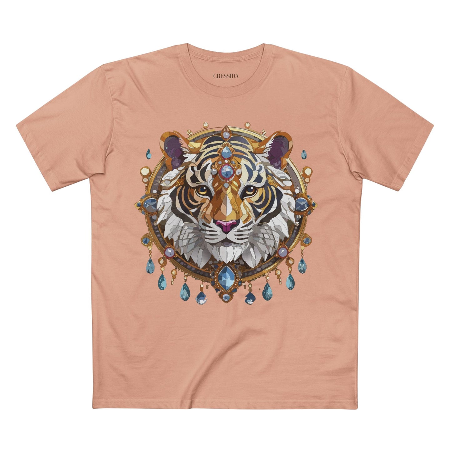 Tiger Graphic Unisex 100 Cotton Tee With Unique Animal Golden Medallion Art Design 55