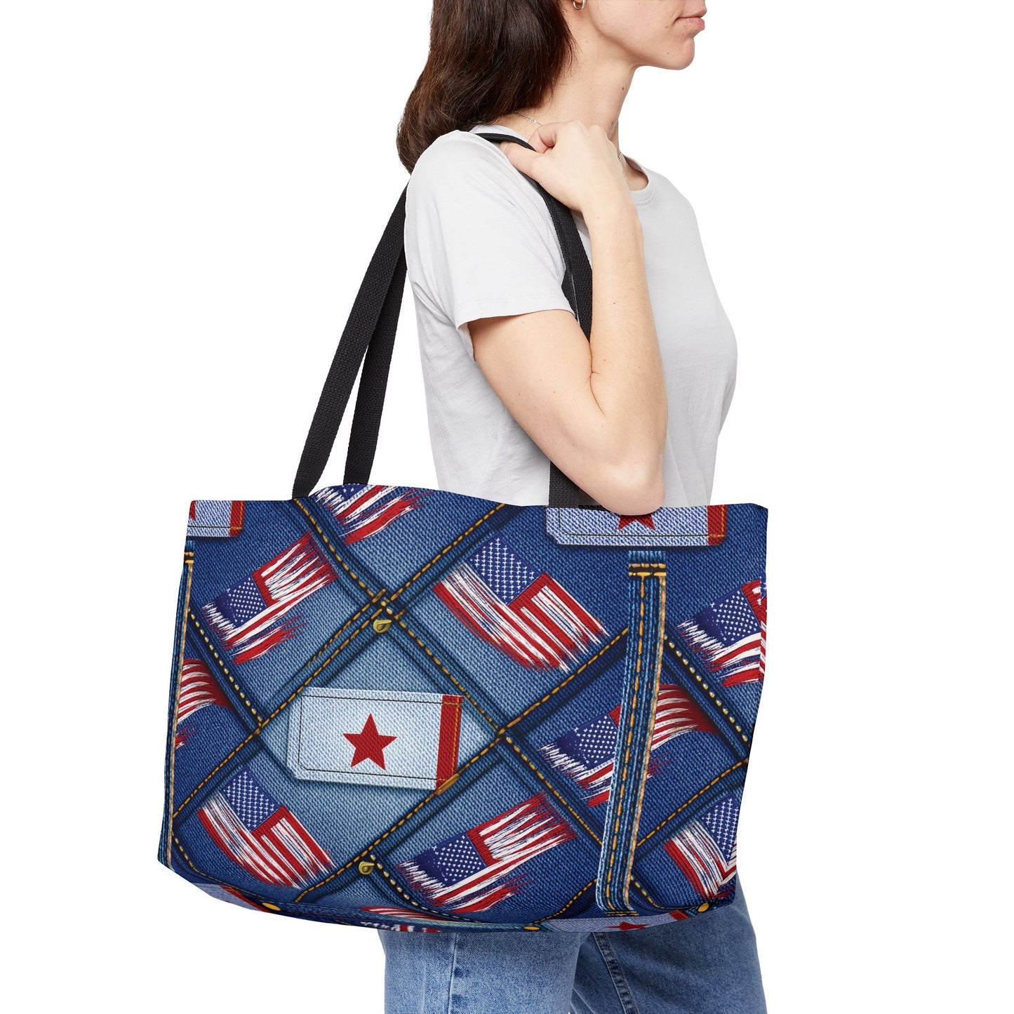 4th of July Denim Print Yoga Bag High-Quality 100% Spun Poly 24x13 Canvas Bag 60