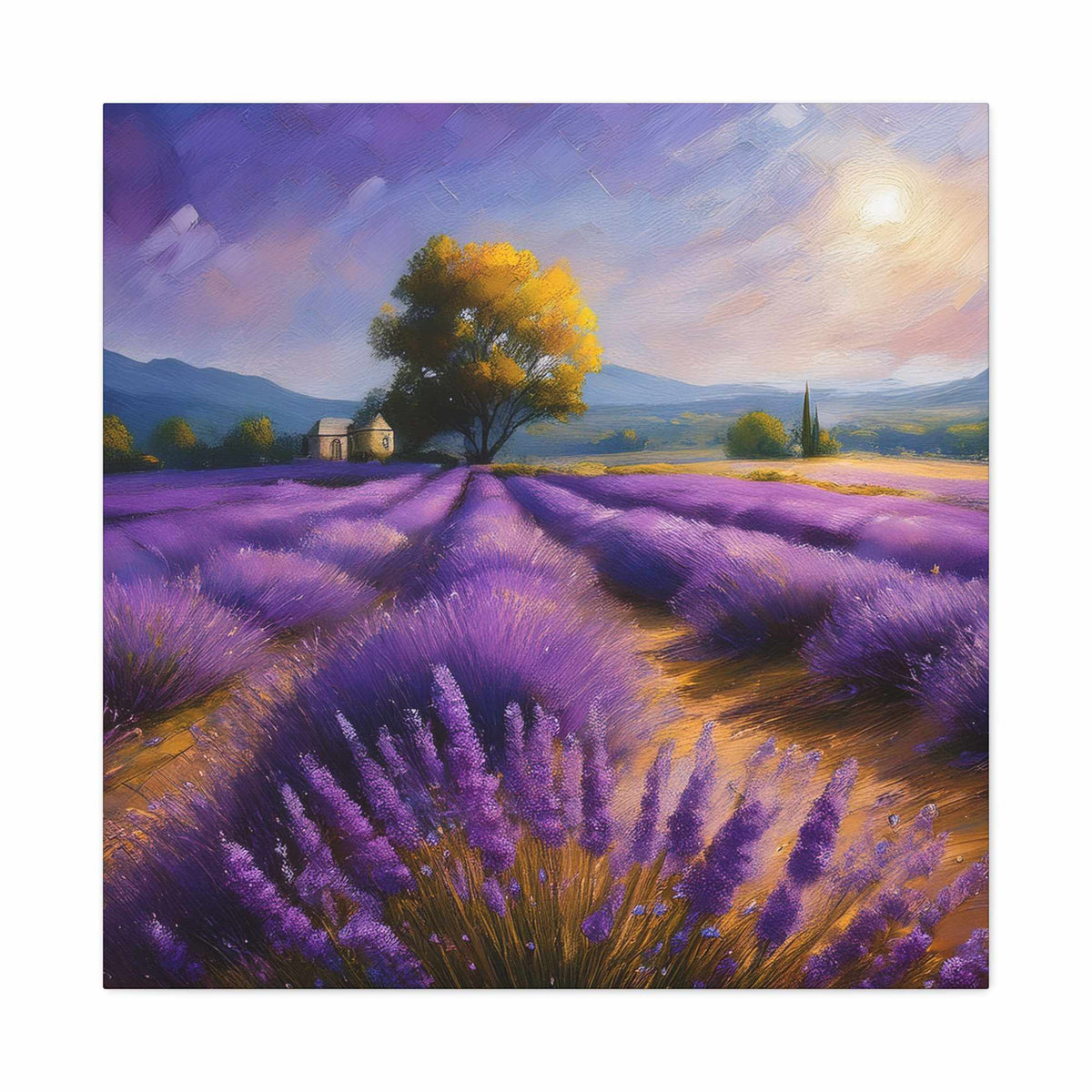 Lavender Landscape Print Canvas, Landscape Oil Paint Print 20x20, 24x24, 30x30, 32x32, 36x36 Art Design Print Non-Frame MC-35