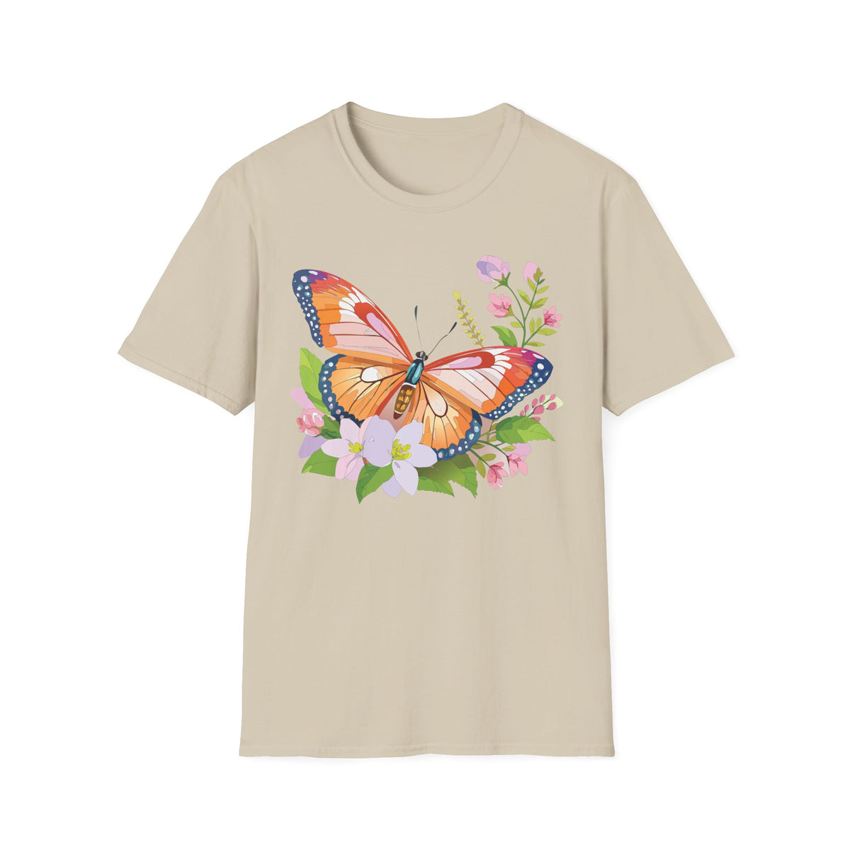 Orange Watercolor Butterfly T-Shirt | Floral Spring Nature Graphic Tee Unisex 100 Cotton Gildan T-Shirt