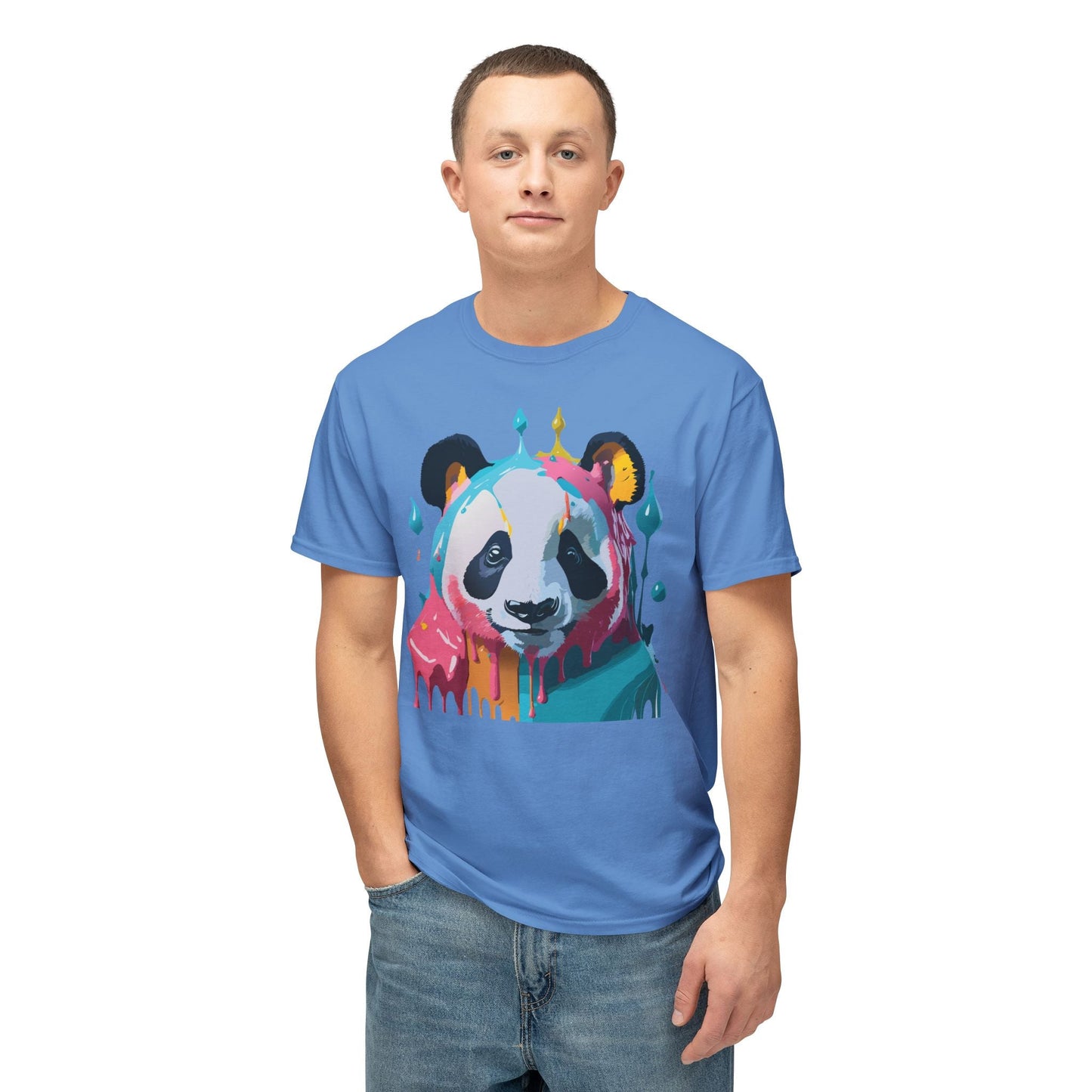 Unisex Panda Art T Shirt With Floral Design Print In HD Cotton 100 Percent USA Made