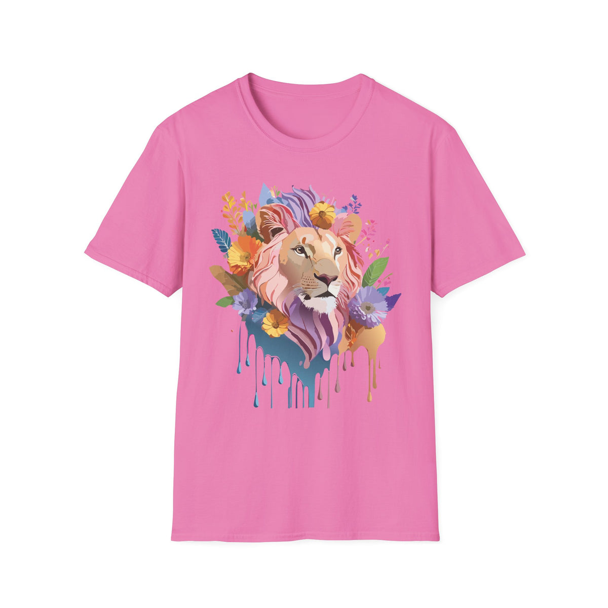 Floral Watercolor Lion T-Shirt | Colorful Lion Portrait Tee