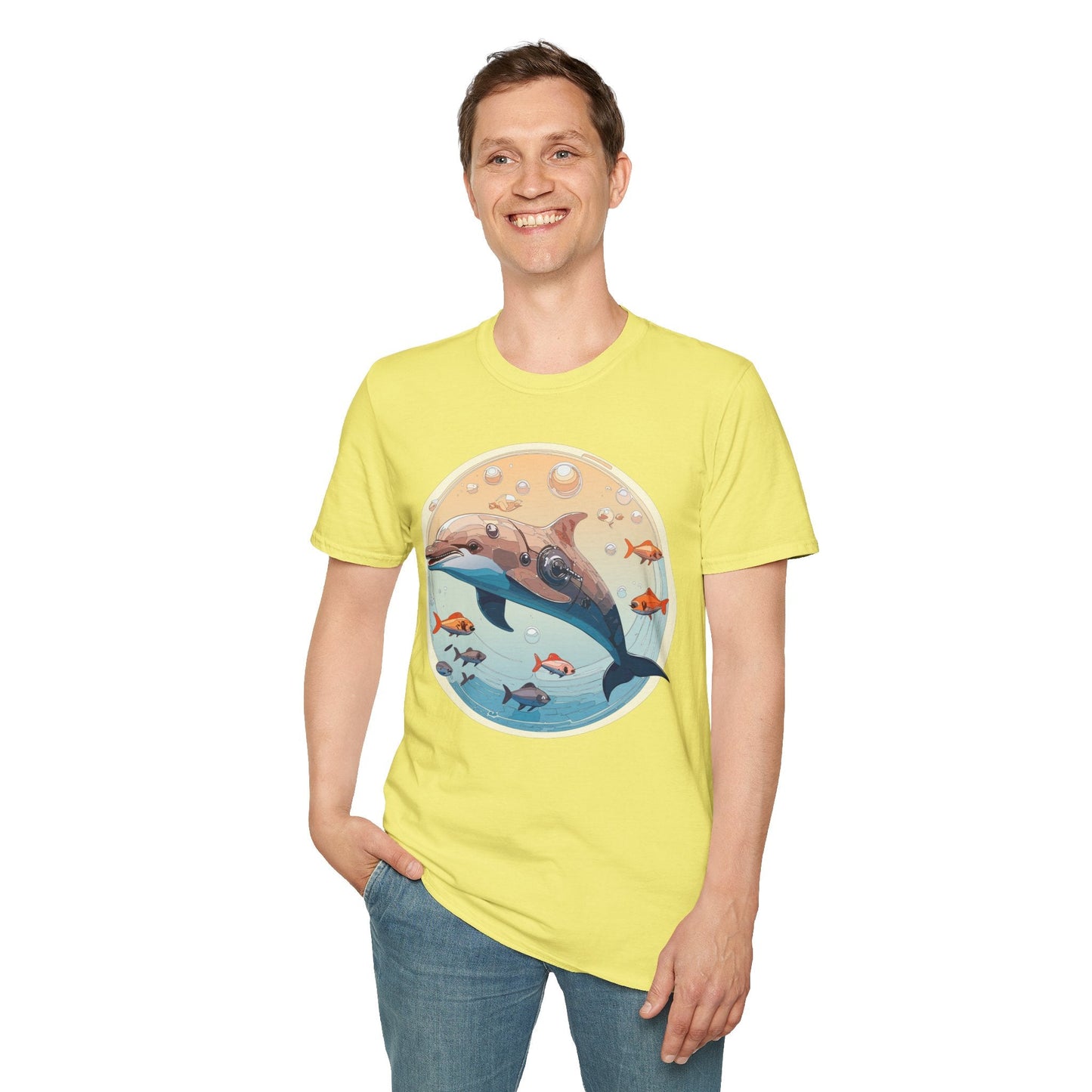 Dolphin Shirt Unisex Softstyle Tee 100 Percent Ring Spun Cotton Breathable Gildan 64000