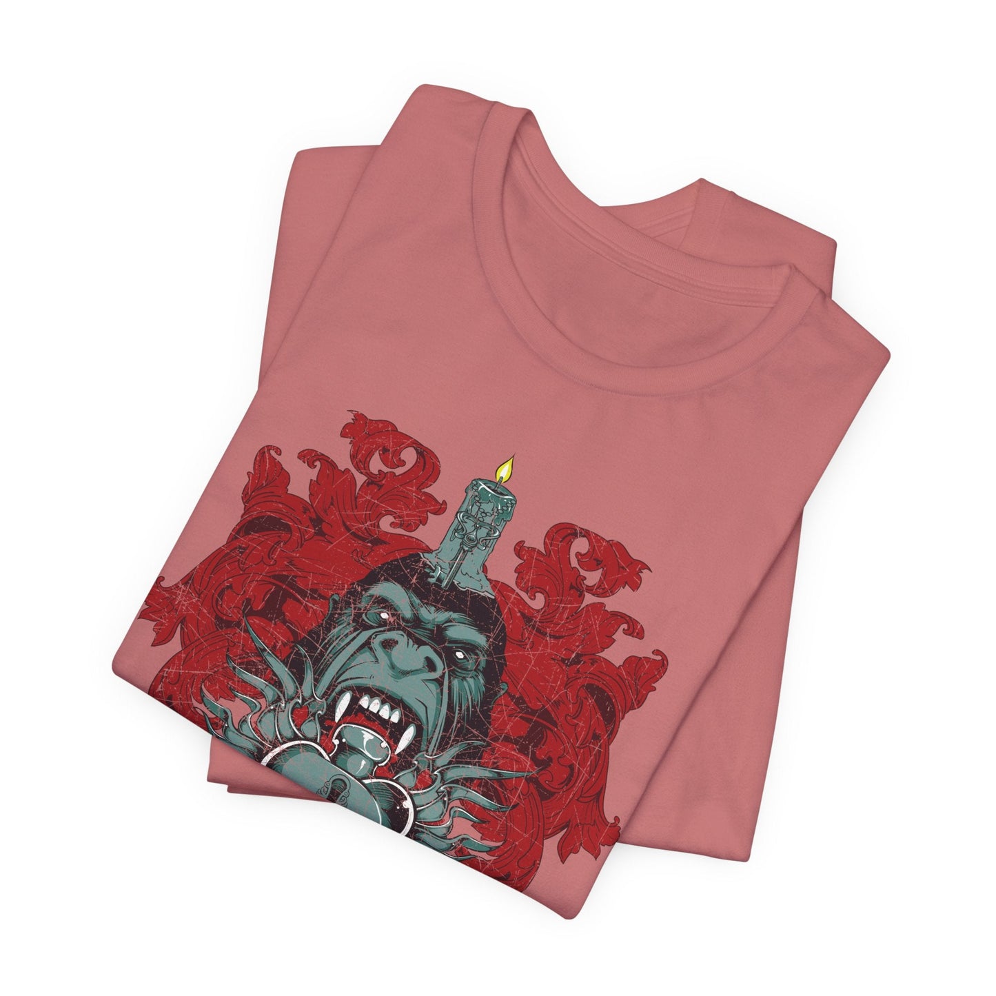 Gorilla Crest with Sword and Heart T-Shirt Heraldic Gothic Design Rock Band T-Shirt