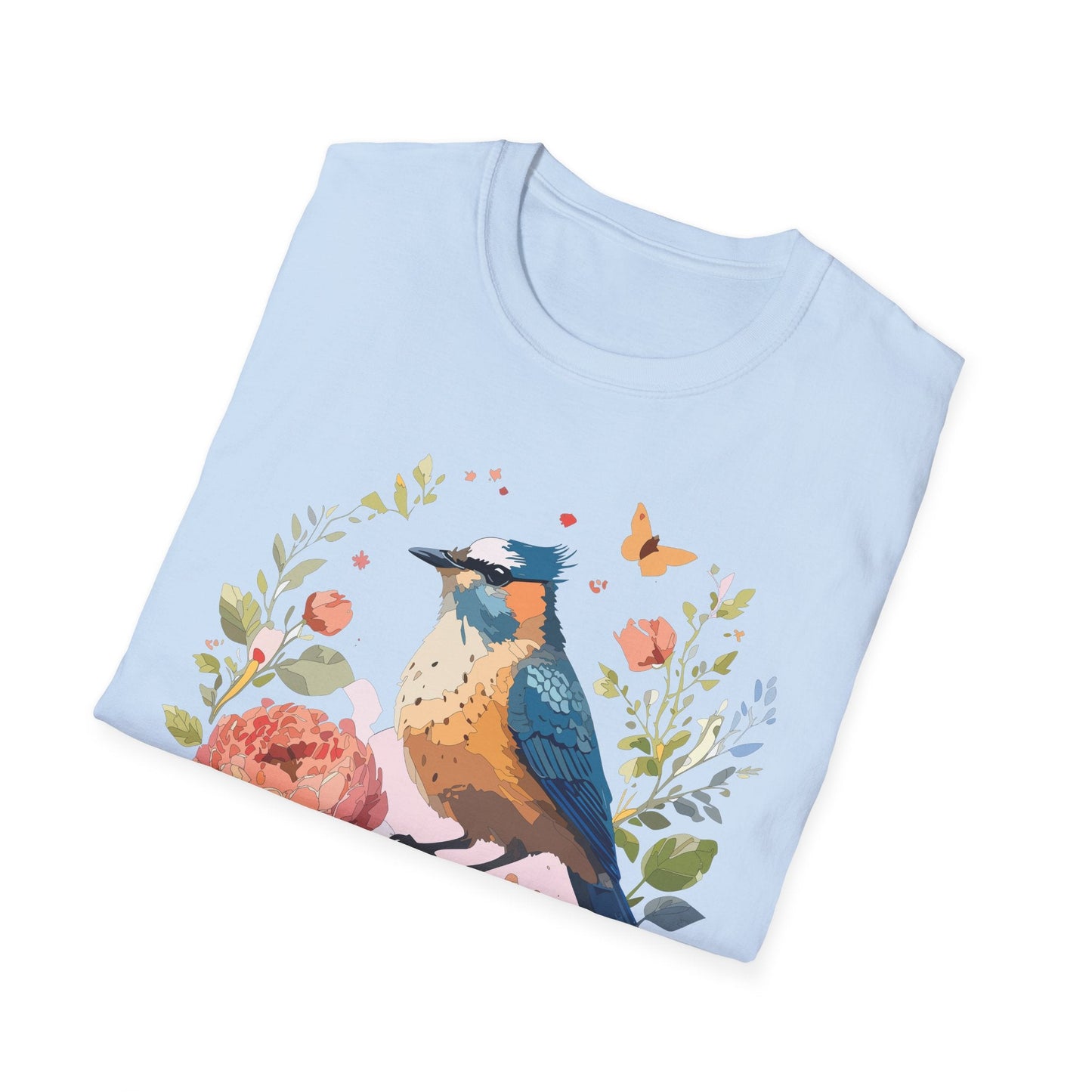 Floral Bird T Shirt Unisex Softstyle Gildan 64000 Tee 100 Percent Ring Spun Cotton