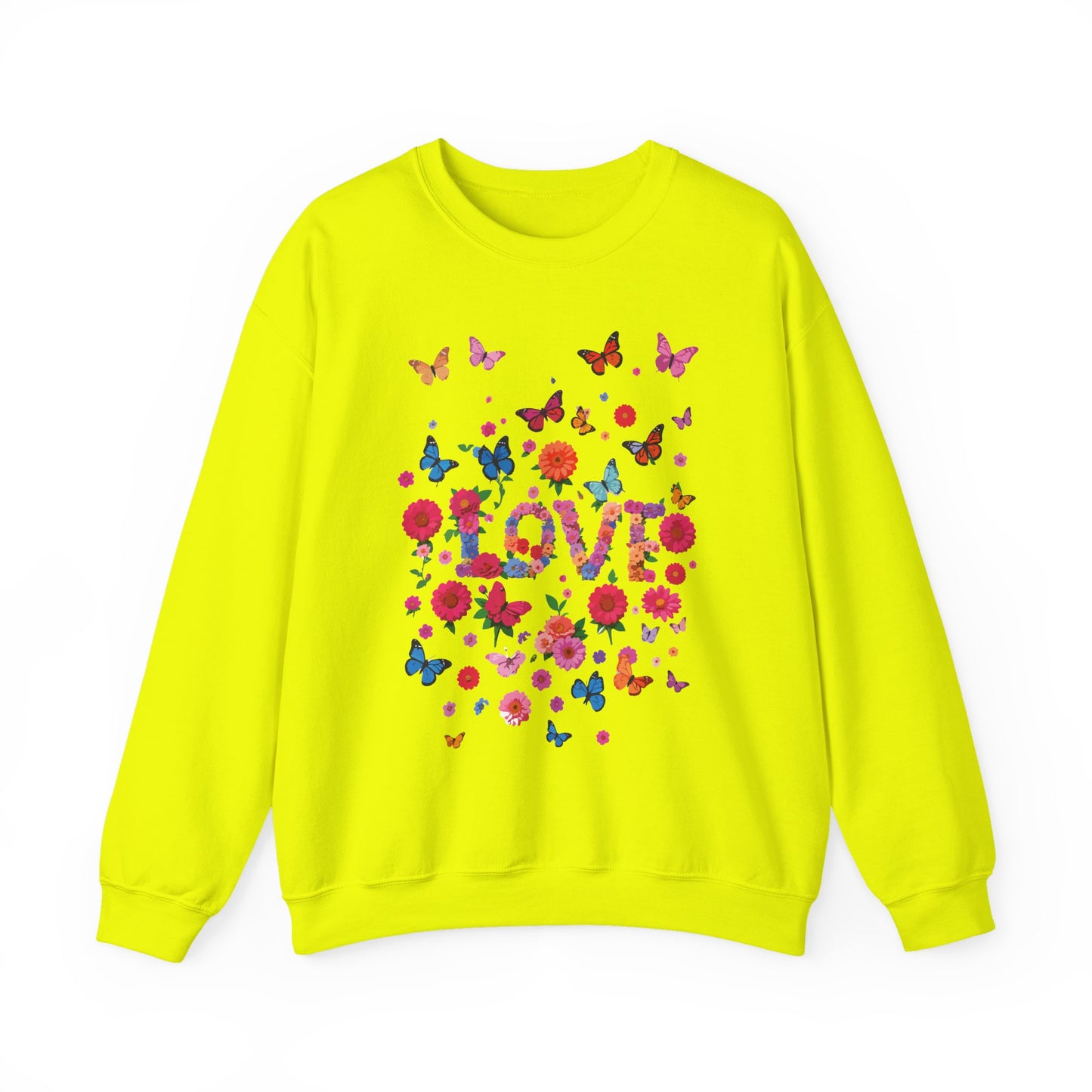 Unisex Floral Love Sweatshirt, Love Floral Sweatshirt, Floral Butterfly Sweatshirt, 50/50 Cotton-Poly Valentine's Day Sweatshirt 07