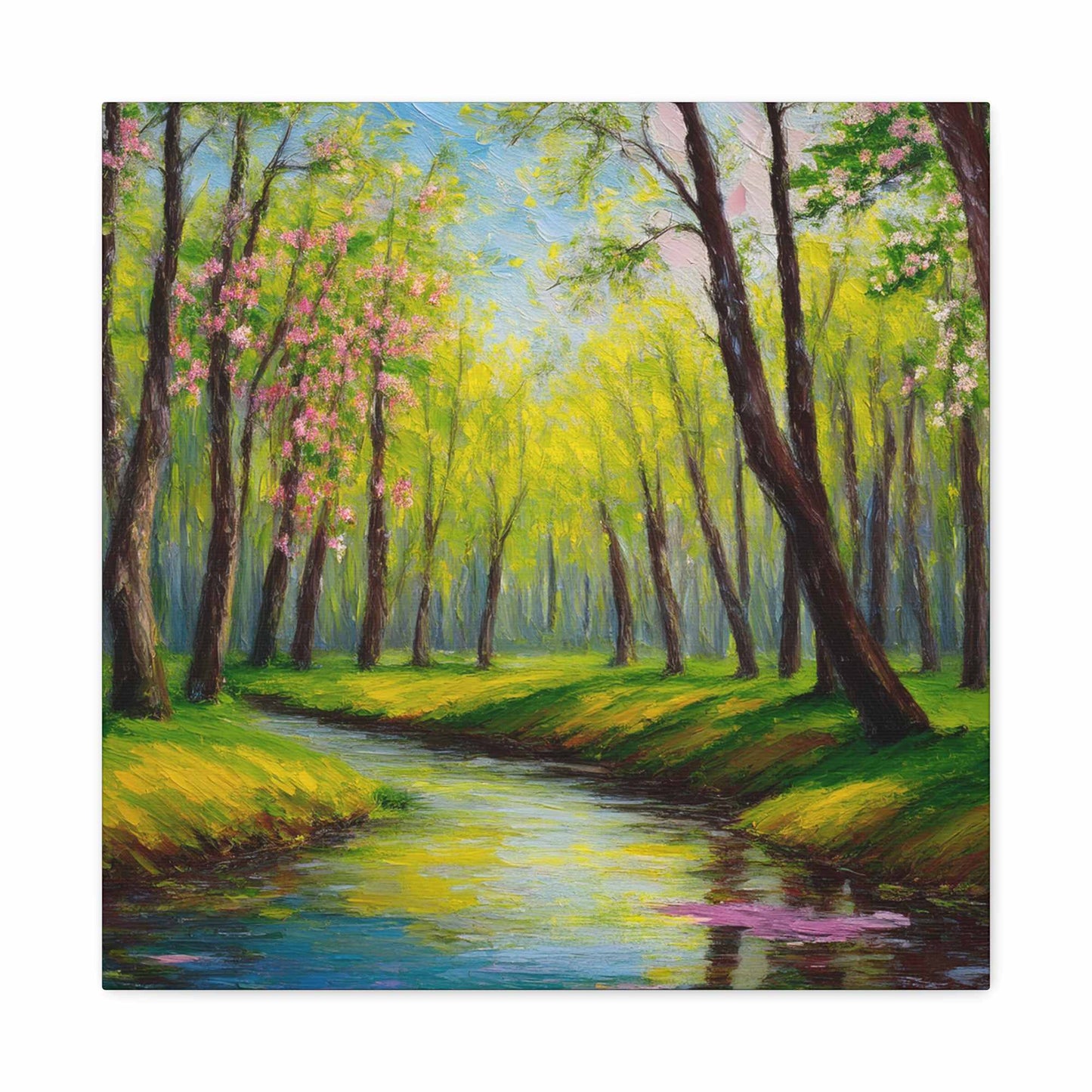 Spring Forest Print Canvas, Oil Paint Print 20x20, 24x24, 30x30, 32x32, 36x36 Art Design Print Pine-Wood Inner Frame MC-98