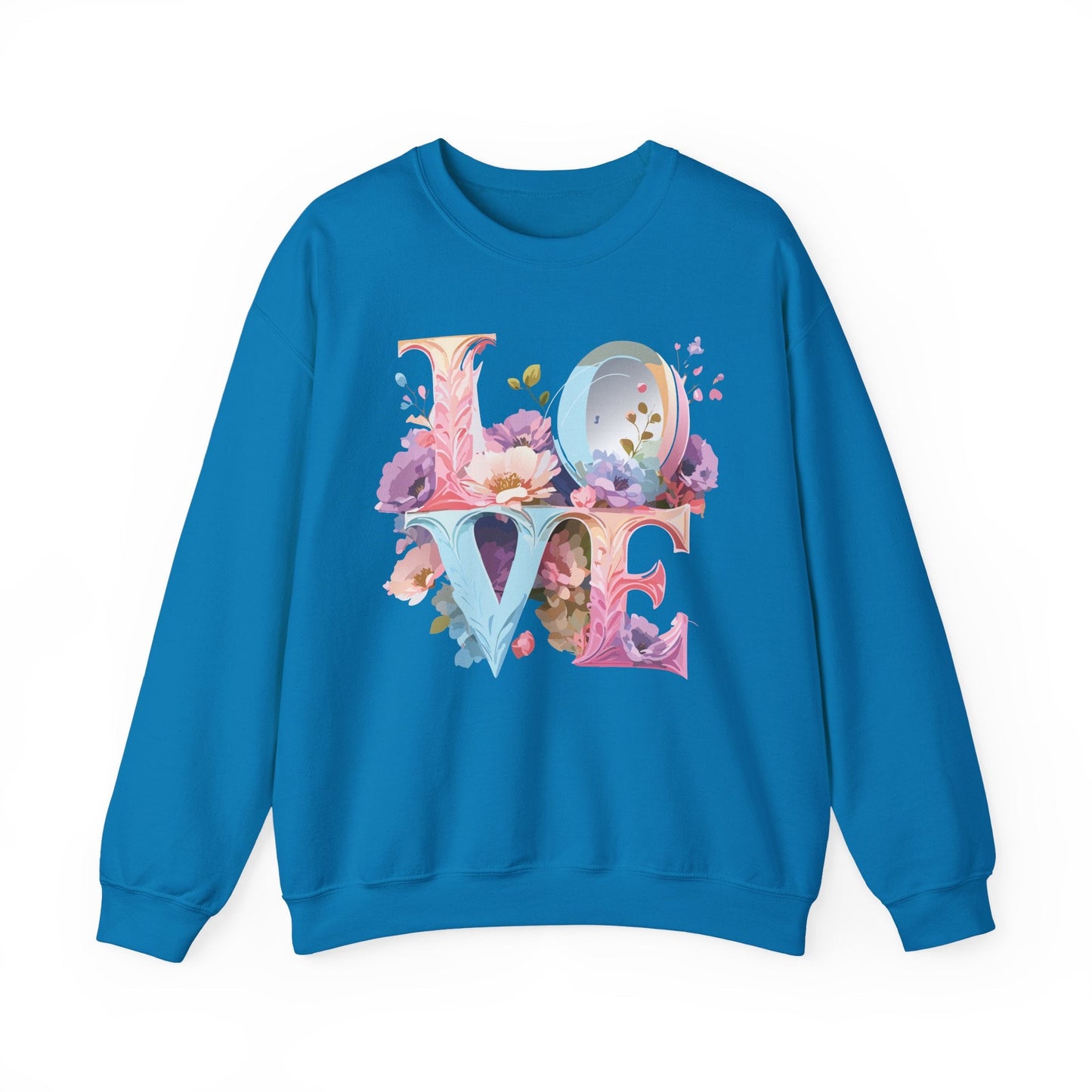 Floral Love Sweatshirt Unisex Crewneck Fifty Fifty Cotton Polyester Valentine Gift
