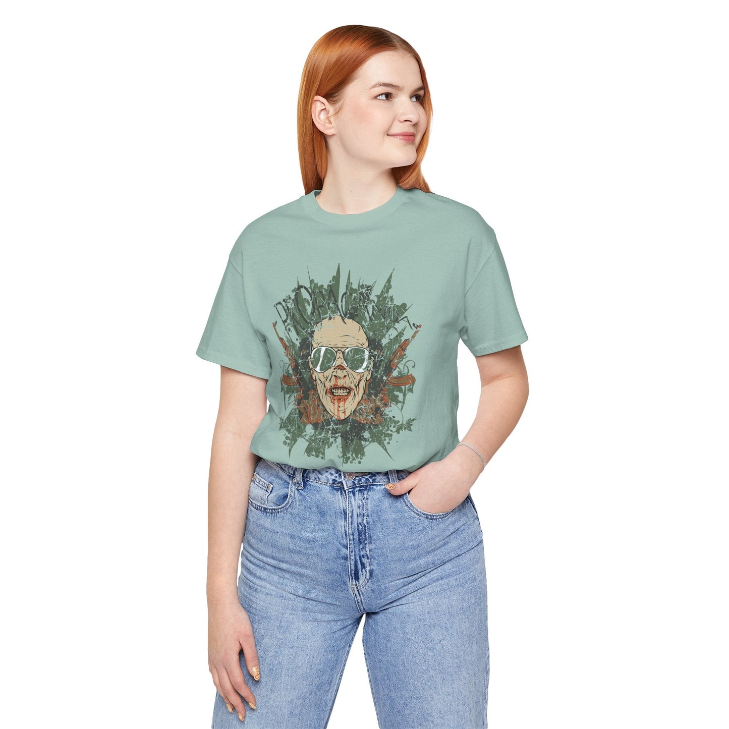 Retro Skull Floral Graphic Design Unisex Cotton T-Shirt G-2
