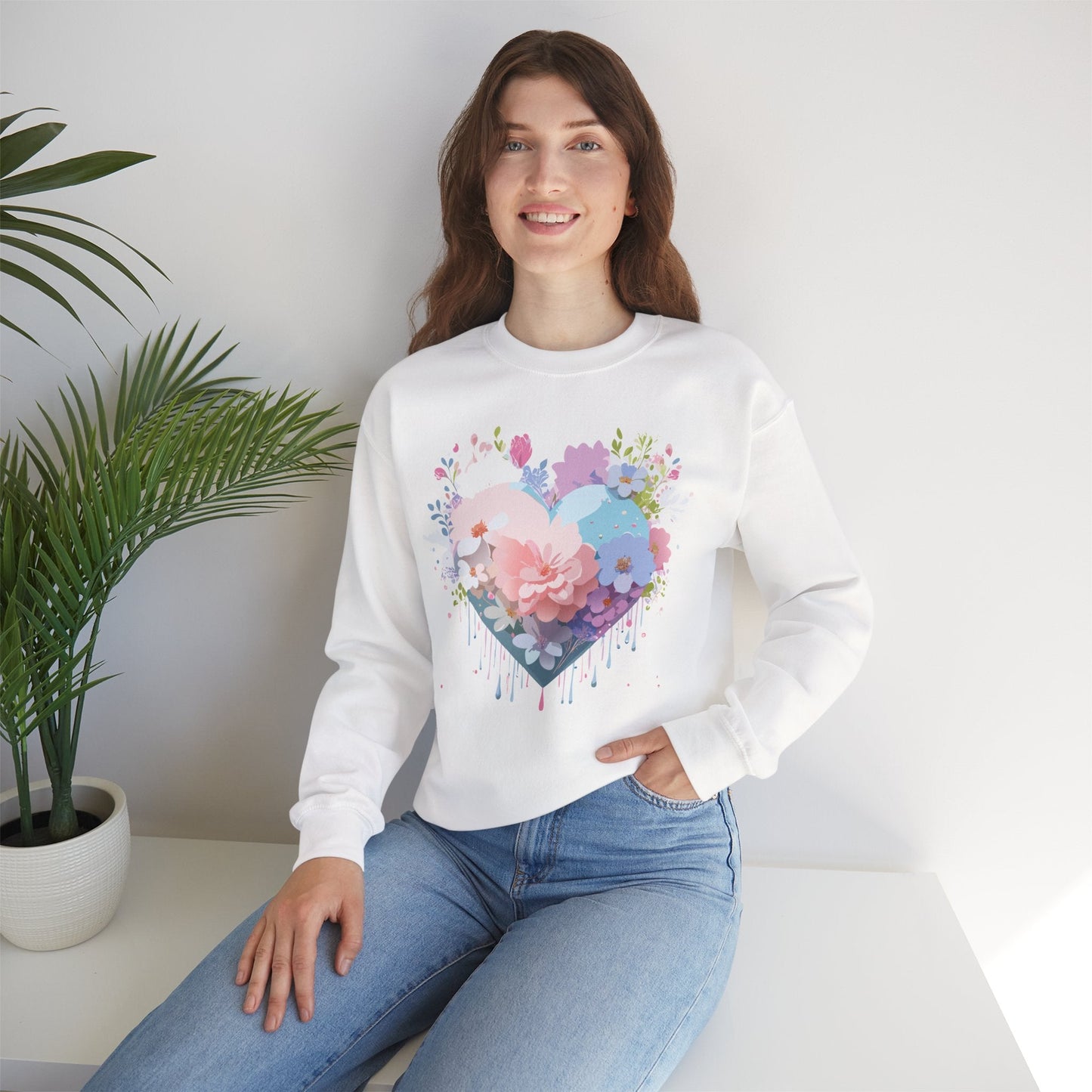 Floral Heart Sweatshirt Unisex Heavy Blend Crewneck Valentines Day Floral Love Cozy