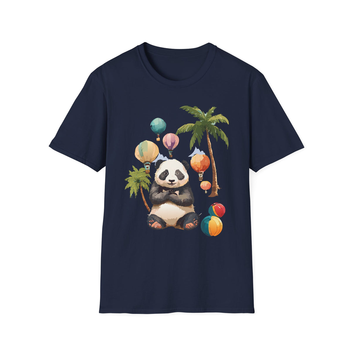 Panda with Hot Air Balloons T-Shirt | Palm Trees, Cute Animal Illustration