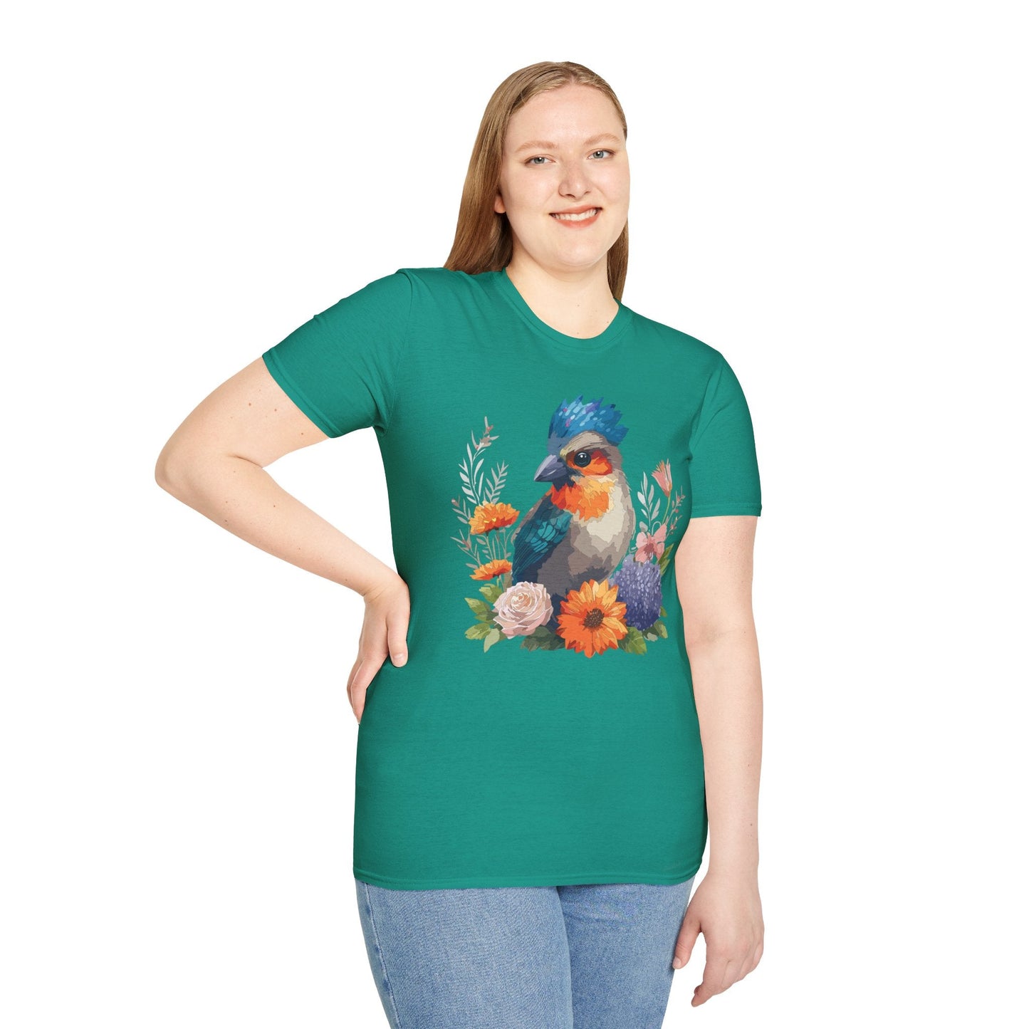 Floral Bird T Shirt Unisex Softstyle Tee 100 Percent Ring Spun Cotton Gildan 64000