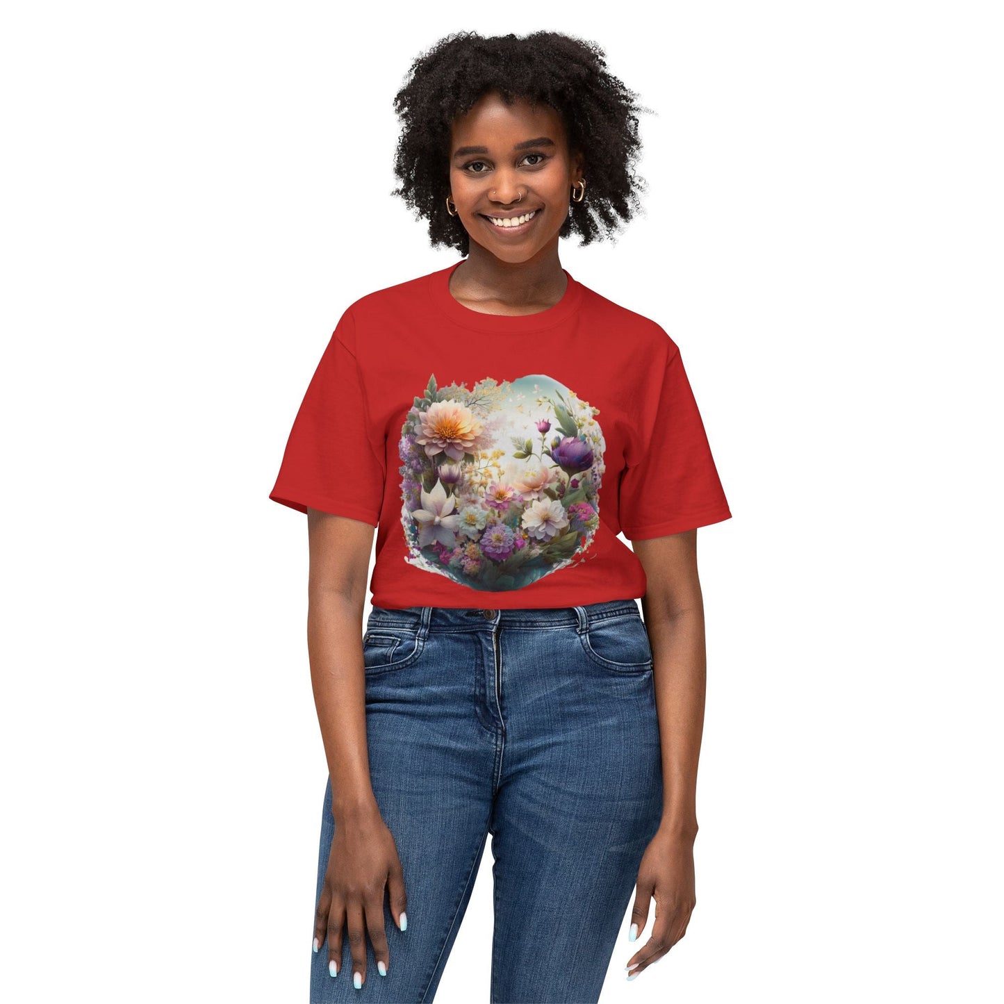 Unisex Floral Art T Shirt With Vintage Flower Print On 100 Percent HD Cotton Tee Made In USA