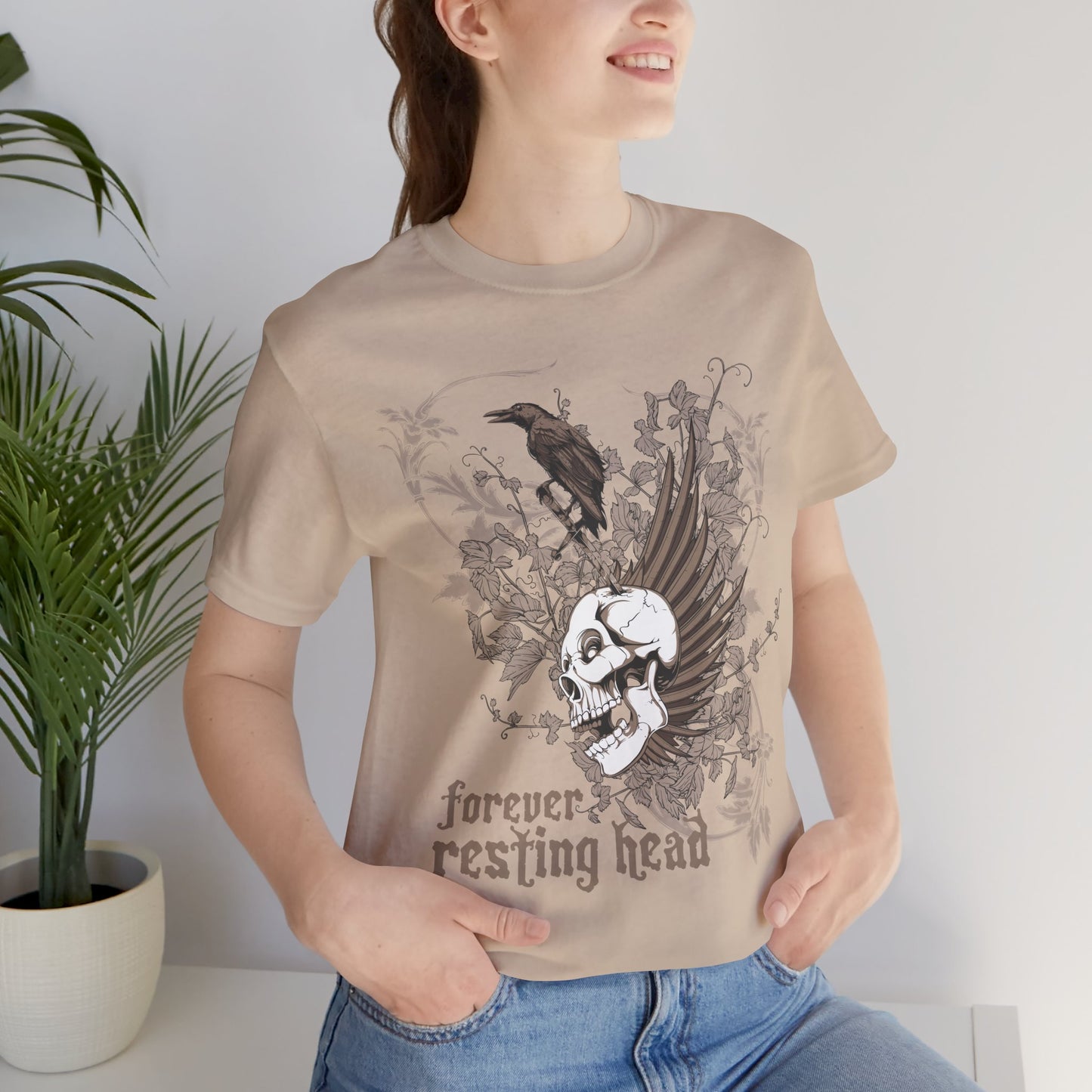 Forever Resting Head Tee, Edgy Graphic Shirt, Music T-Shirt, Gothic Tees, Skull Shirt, Art Design Tee, Skull Graphic Top