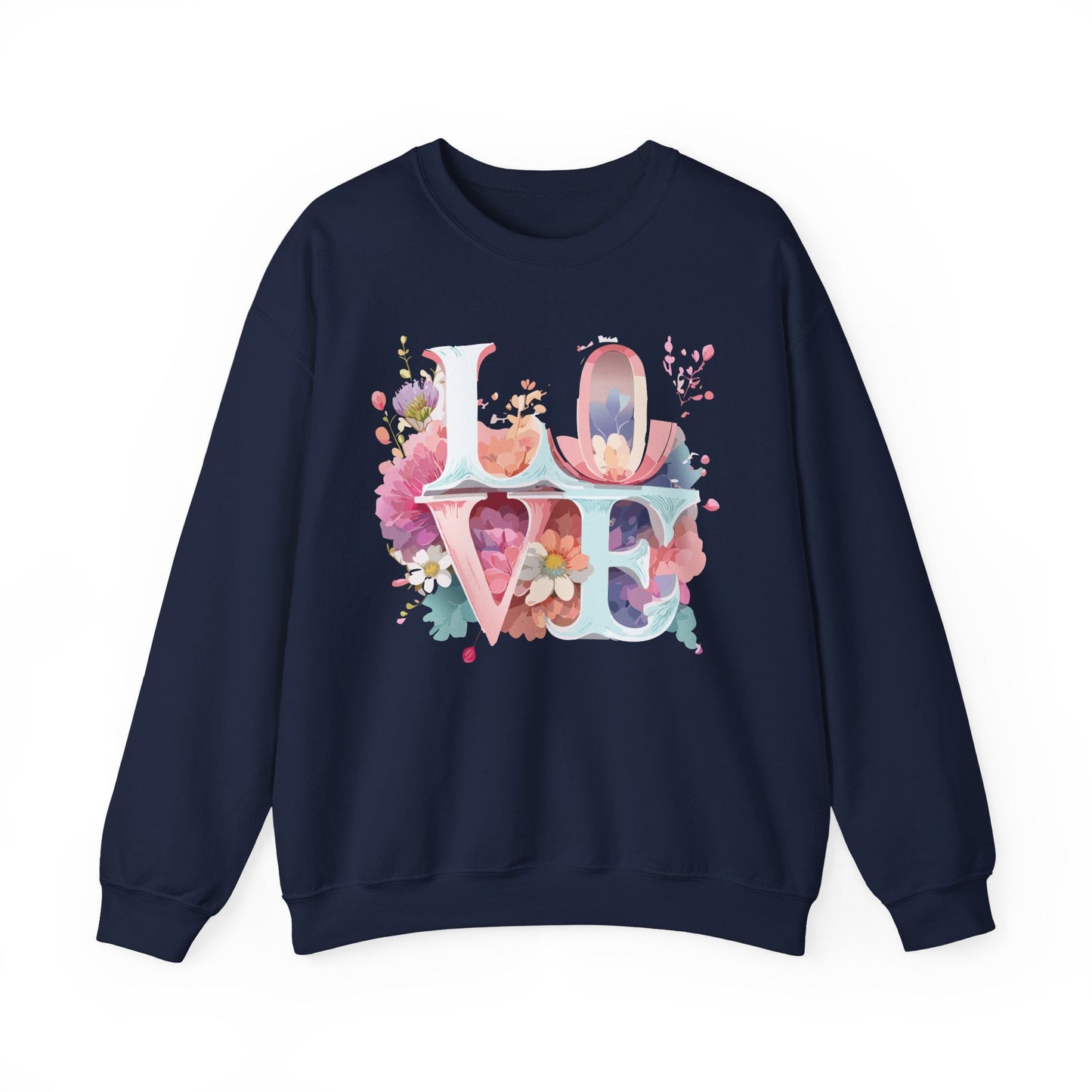 Floral Love Sweatshirt Valentines Day Flower Print Unisex Crewneck Heavy Blend Cotton Polyester