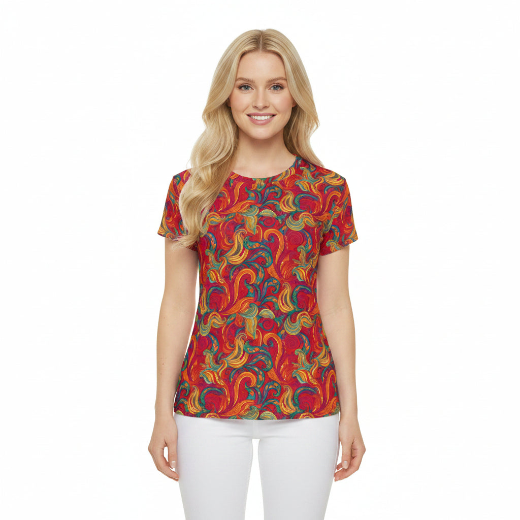 Women Poly Span T-Shirt with Floral Print