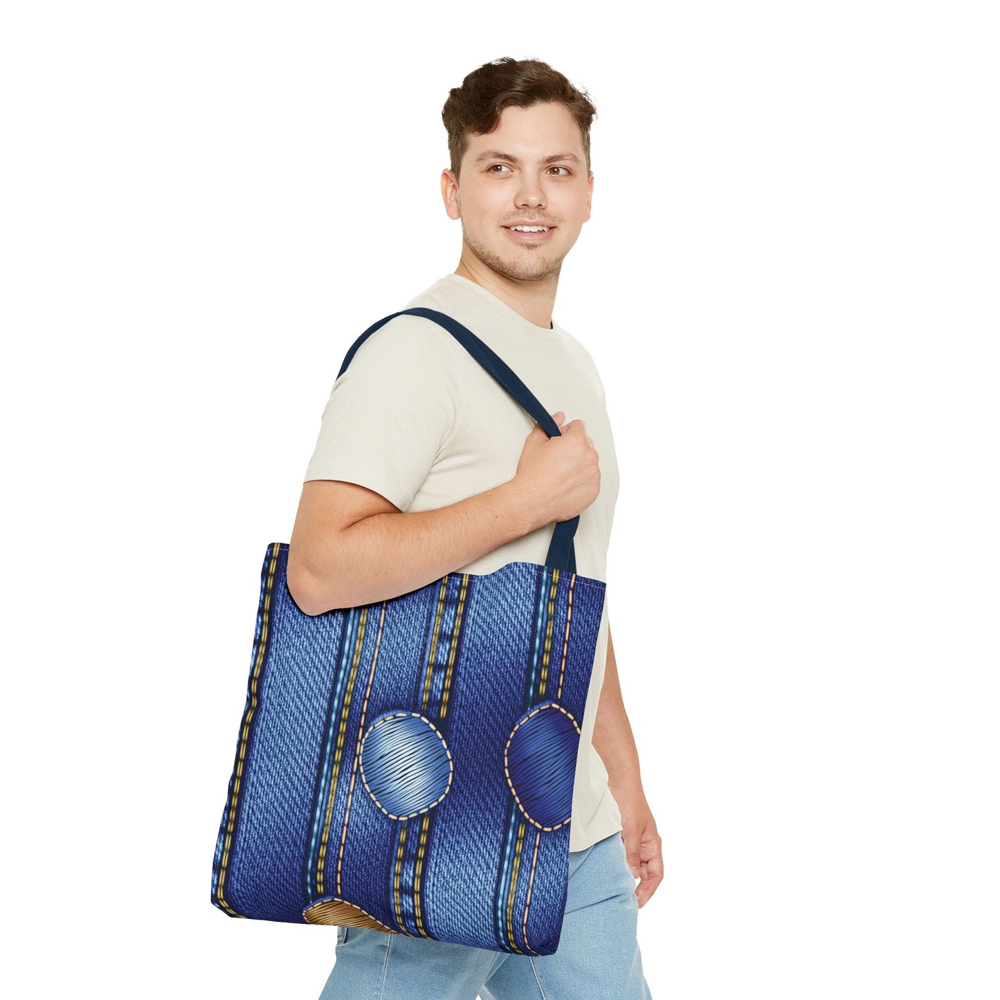 Denim Fabric Imitation Print Unisex Canvas Bag Poly Spun 3 Sizes Tote Bag 186-1