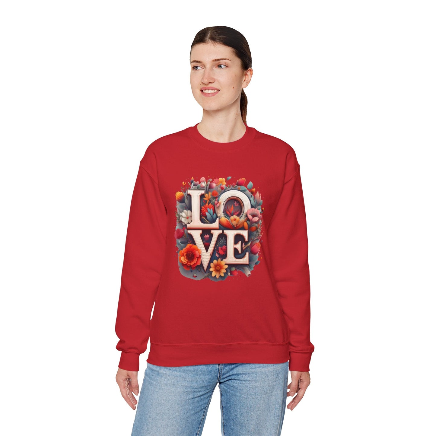 Floral Love Valentines Day Sweatshirt Unisex Crewneck Love Flower Gift Idea Cozy Everyday Wear