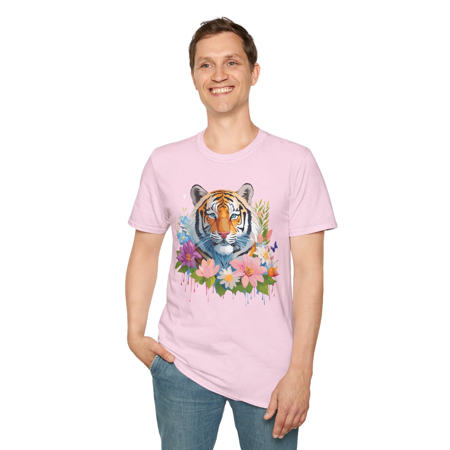 Tiger Print Unisex Softstyle T Shirt 100 Percent Ring Spun Cotton Tee