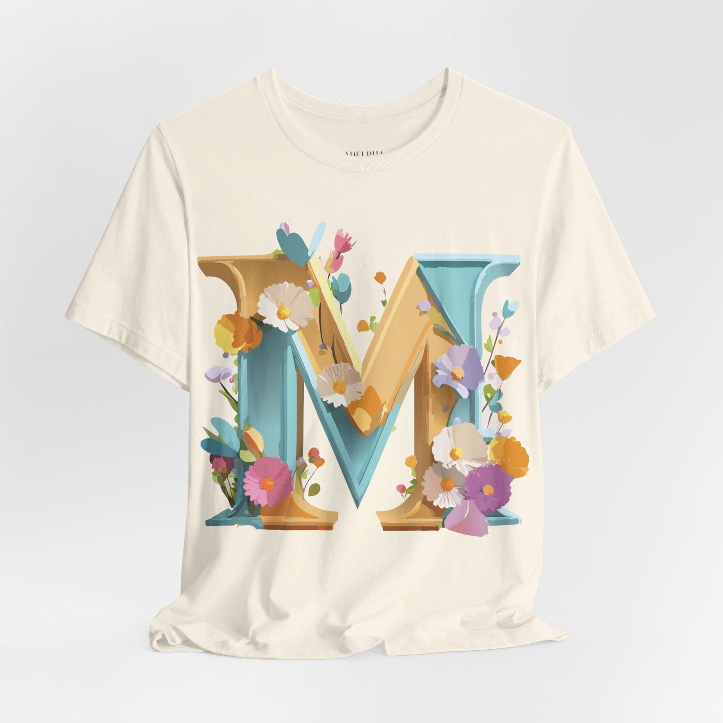 Letter M Shirt Unisex Graphic Tee Vintage Inspired Artwork Adelpha Jersey Short Sleeve