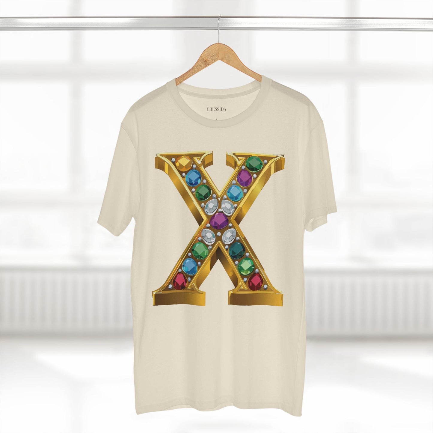Letter X Graphic Design Tee Unisex 100 Cotton With Antique Gold Letters Artwork T-Shirt