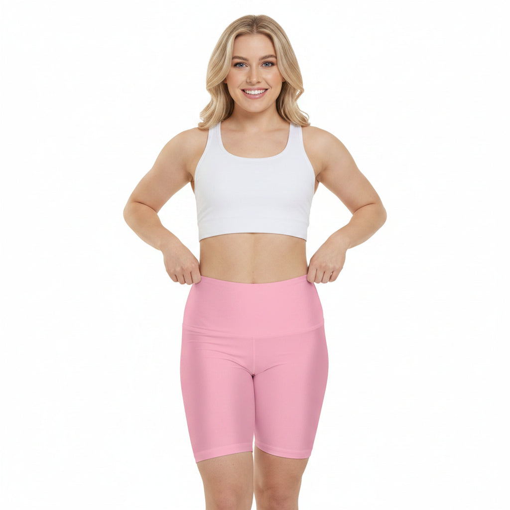 Cherry Blossom Pink Women's Workout Shorts — Solid High-Waist Biker Shorts for Exercise & Everyday Wear