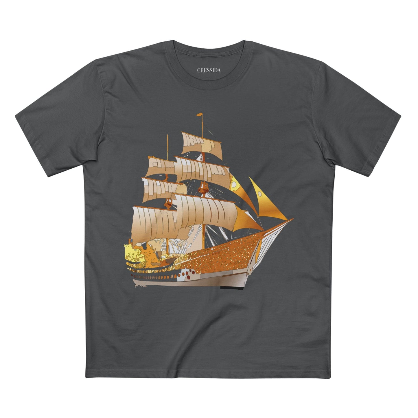 Ship Graphic Unisex 100 Cotton T-Shirt with Gold Frigate Art Design 24