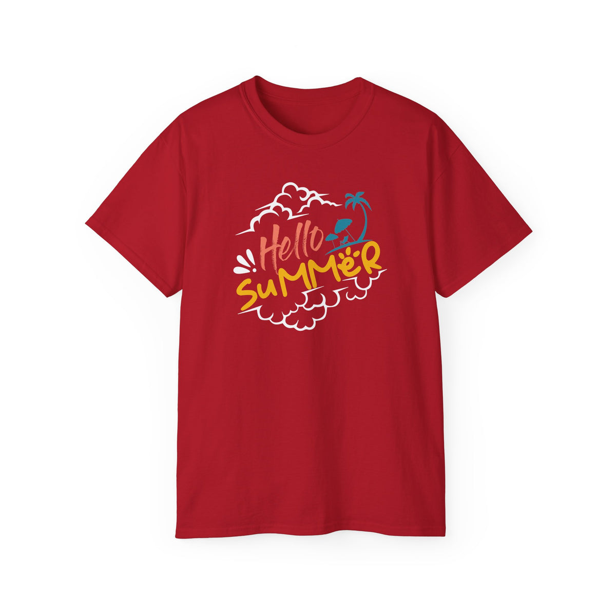 Hello Summer palm graphic Tee | beach vibes, tropical script, casual summer top